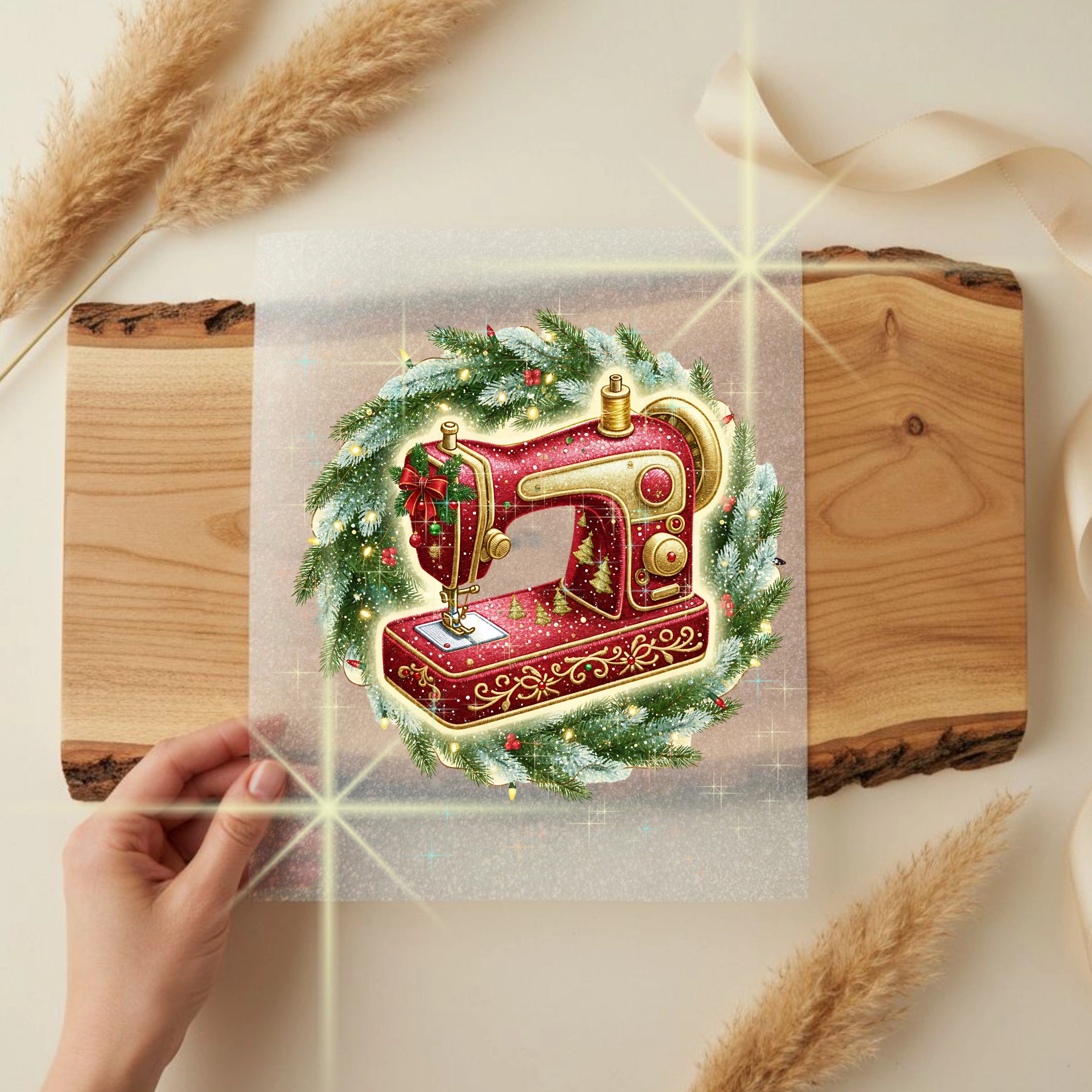 Glitzer Bügelbild Weihnachtliche Nähmaschine