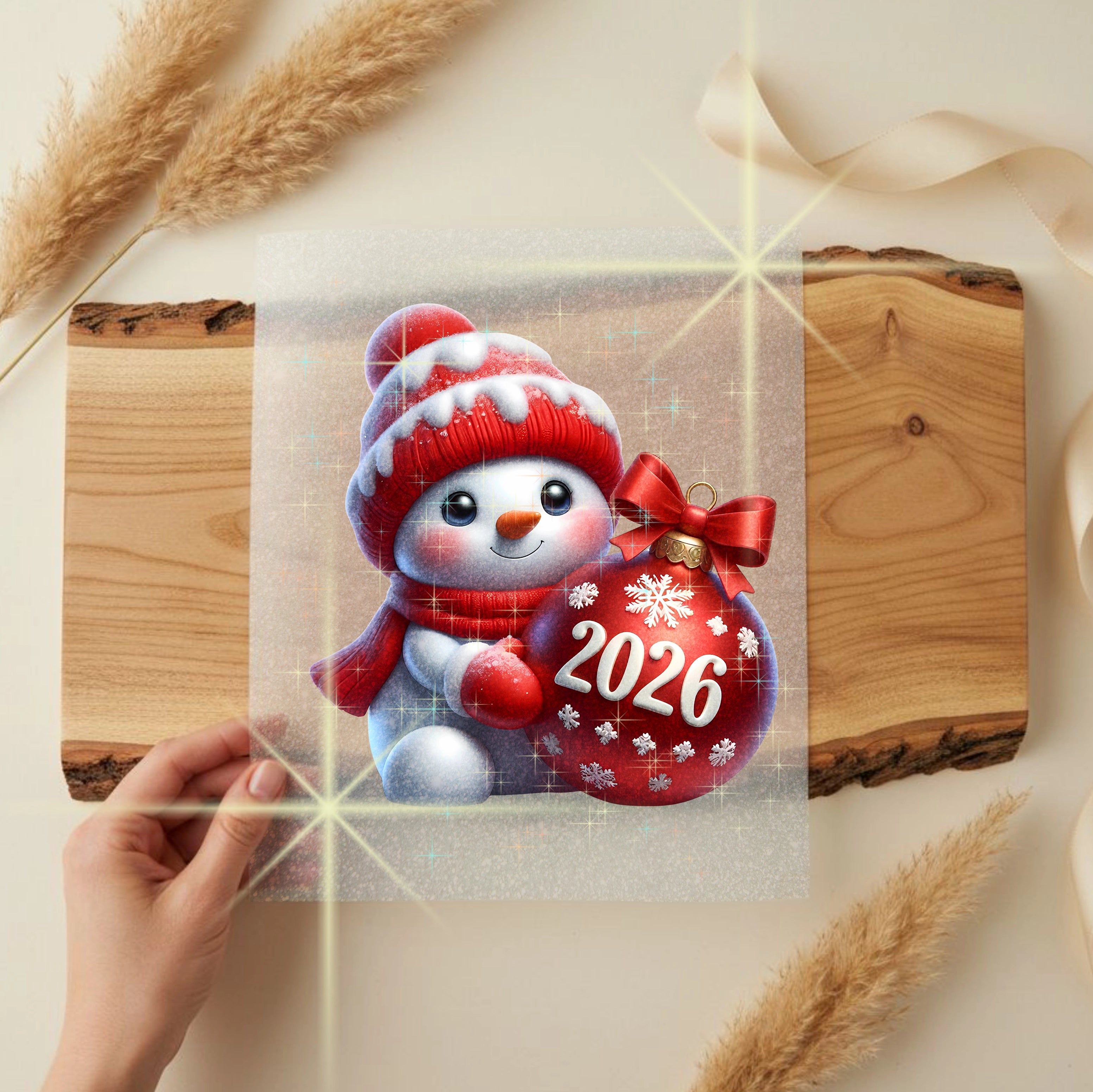 Glitzer Bügelbild Schneemann Silvester 2026