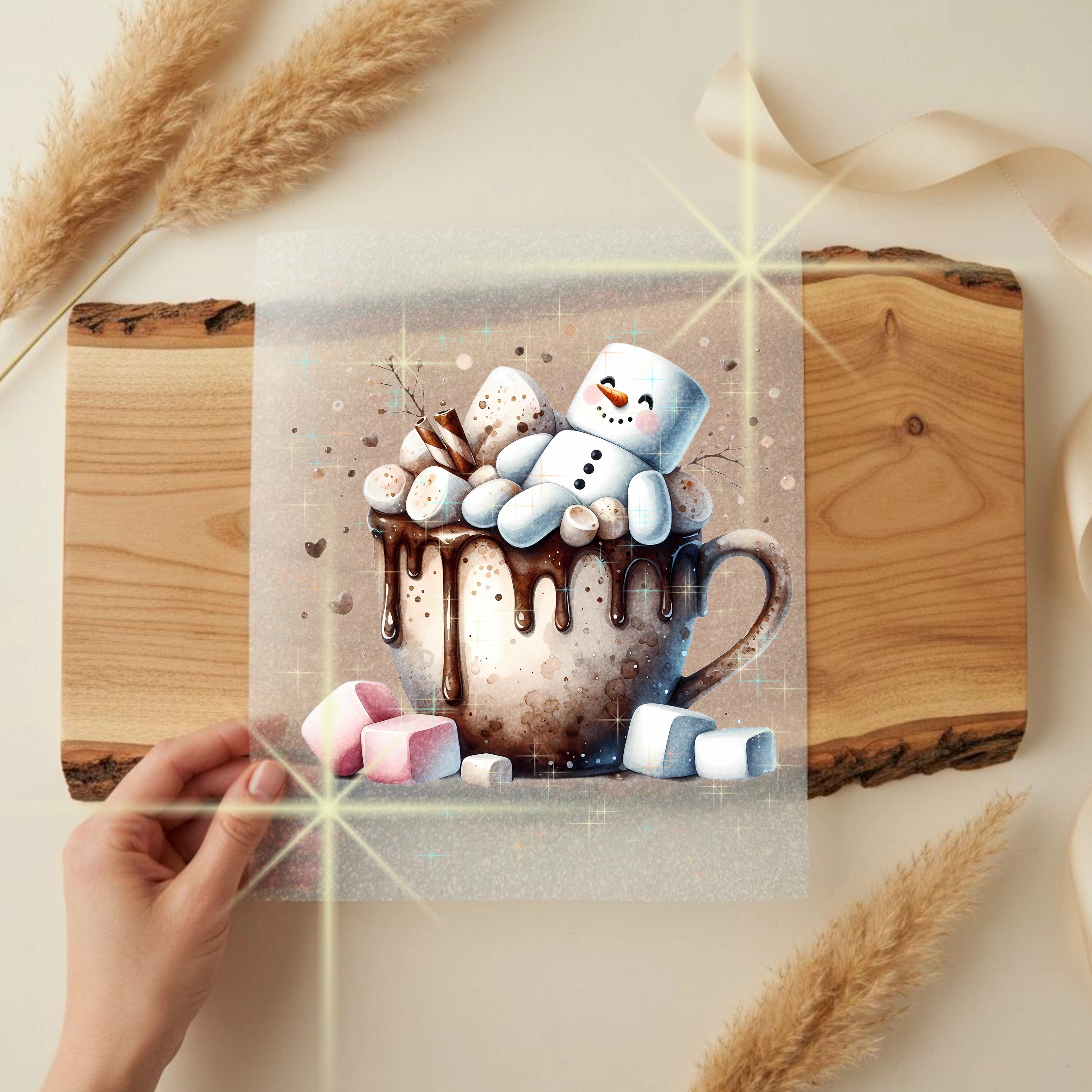 Glitzer Bügelbild Schneemann im Kakoatraum