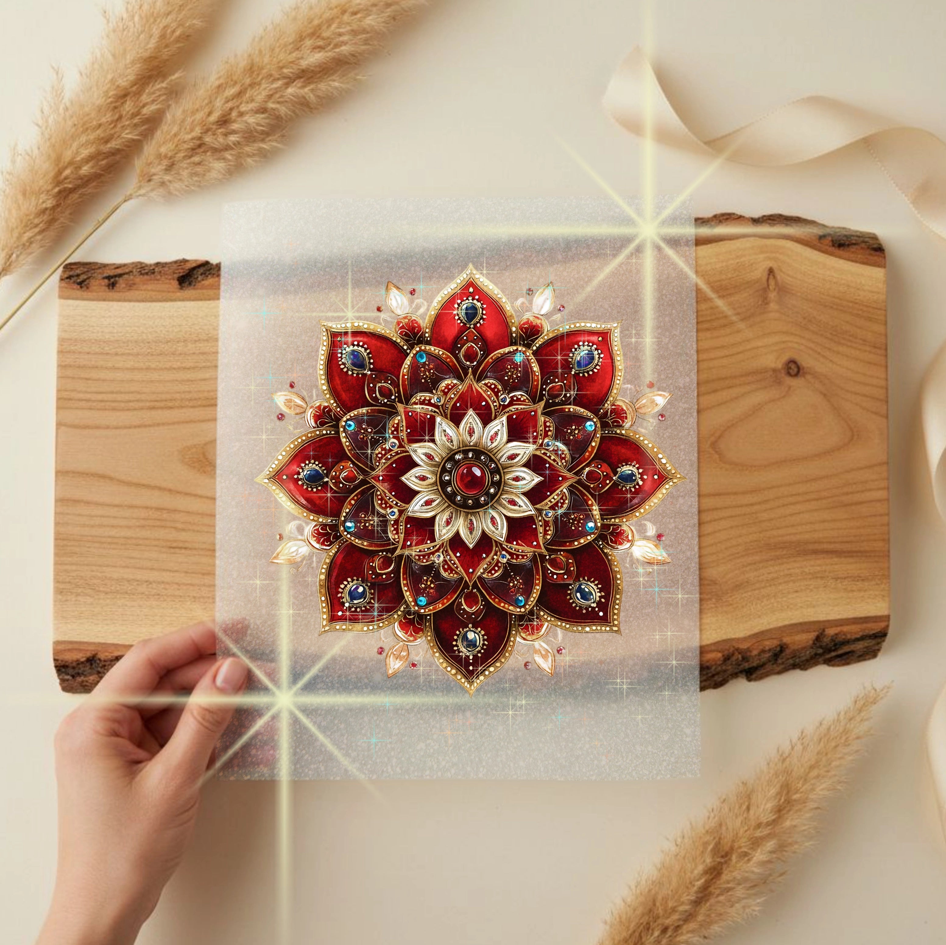 Glitzer Bügelbild Rotes Weihnachts Mandala