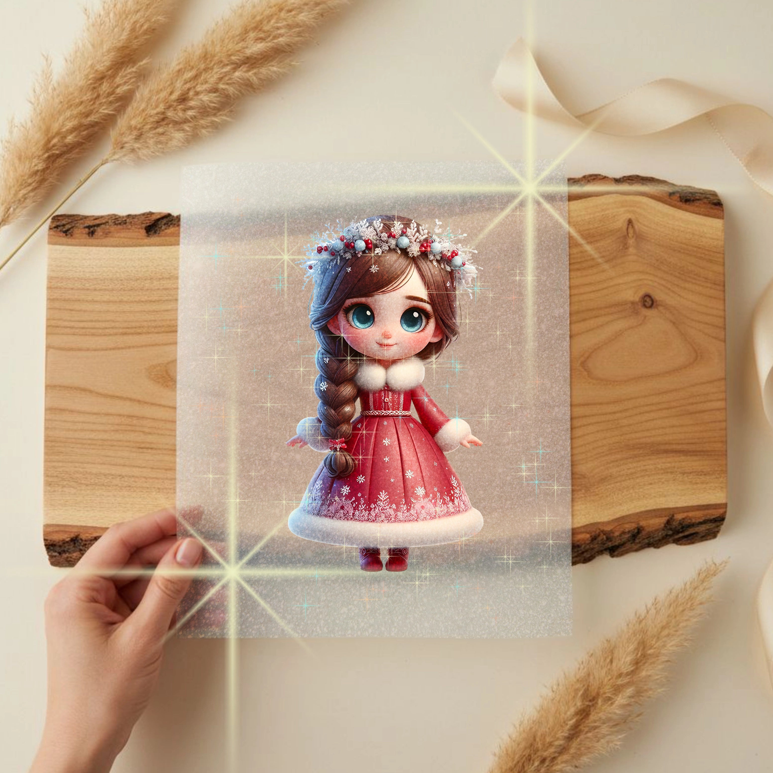 Glitzer Bügelbild Rote Weihnachts Prinzessin