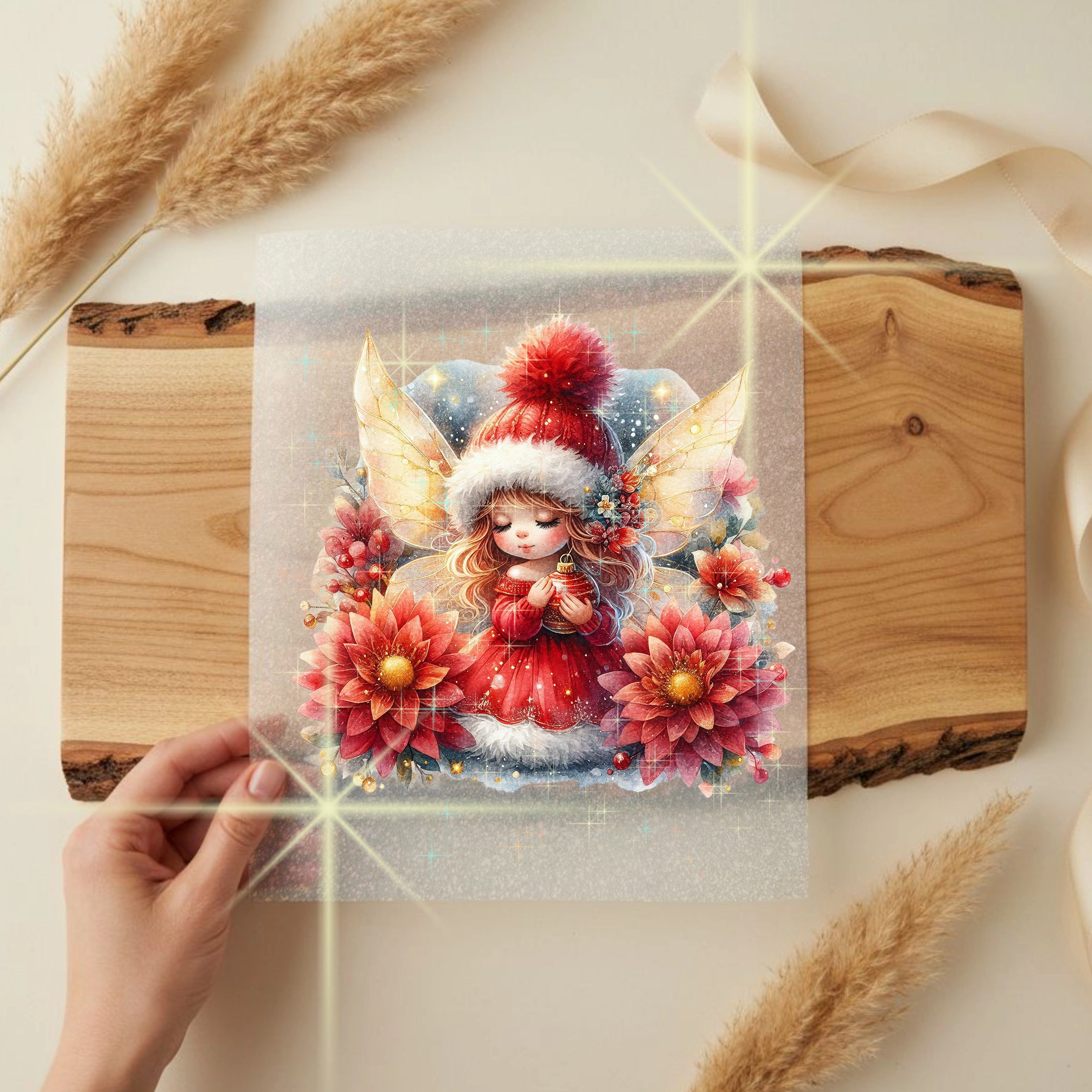 Glitzer Bügelbild Rote Weihnachts Fee