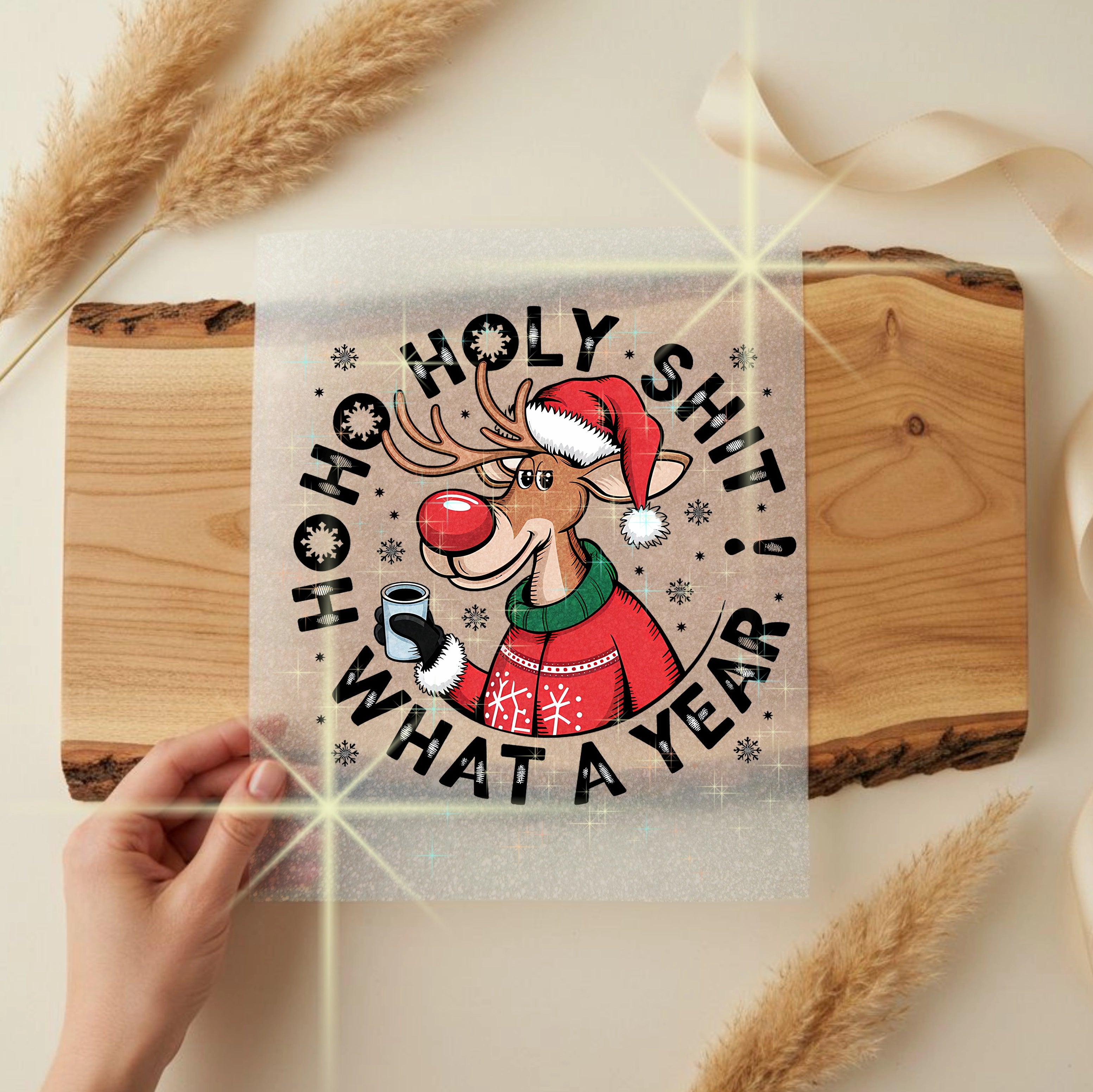 Glitzer Bügelbild Rentier What a Year