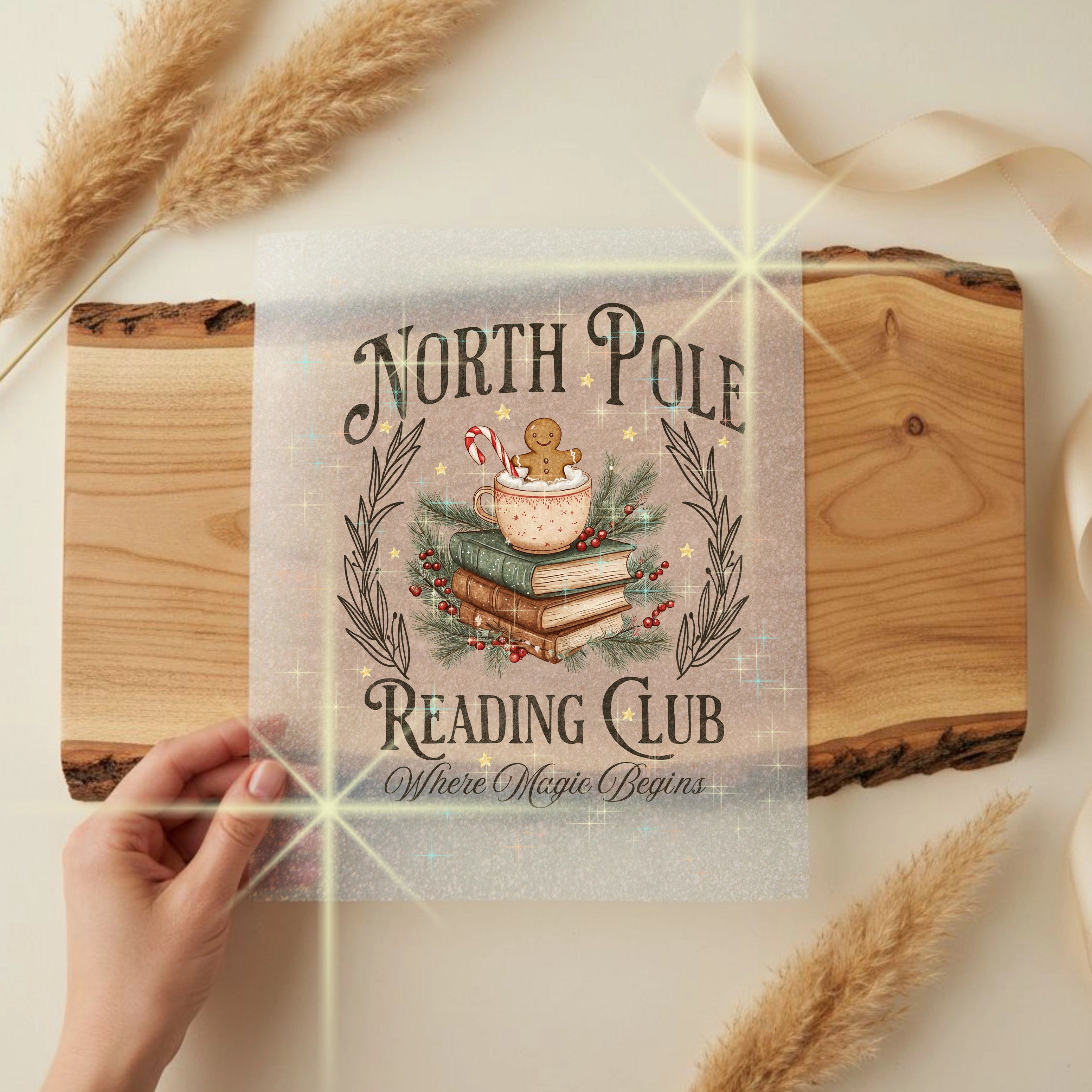 Glitzer Bügelbild North Pole Reading Club braun