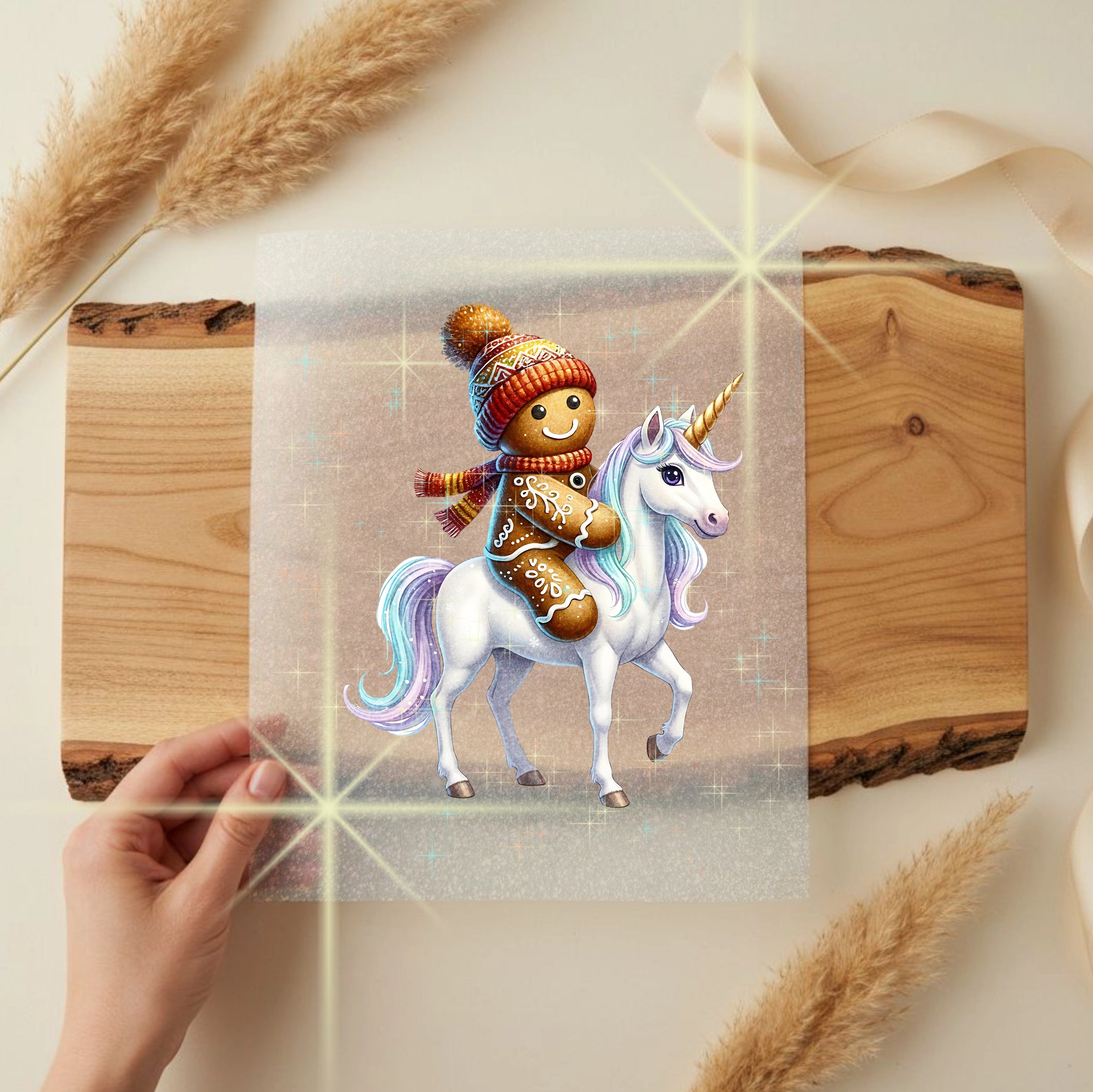 Glitzer Bügelbild Lebkuchenritt auf dem Einhorn