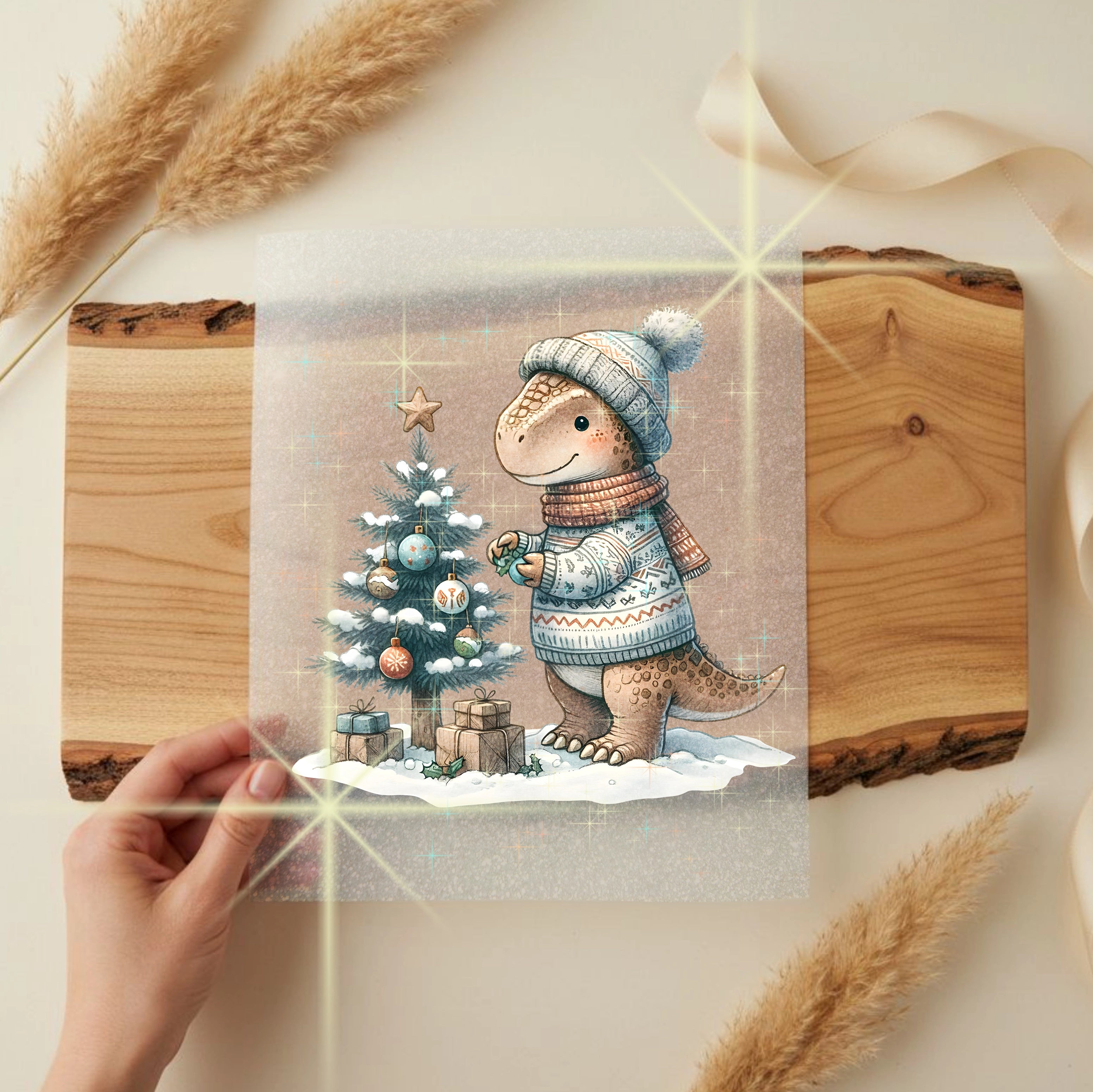 Glitzer Bügelbild Dino Tannenbaumschmücker