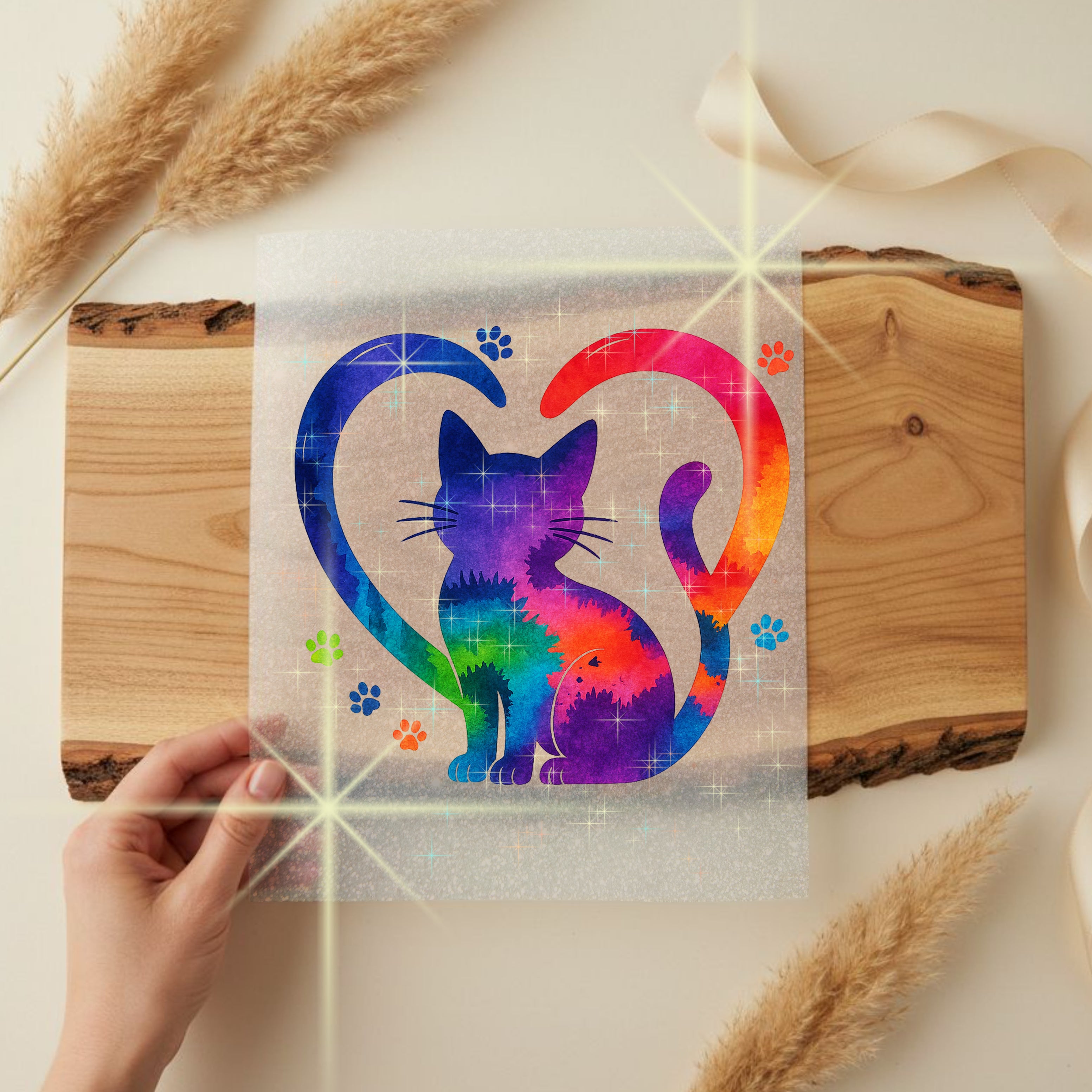 Glitzer Bügelbild Katzenherz