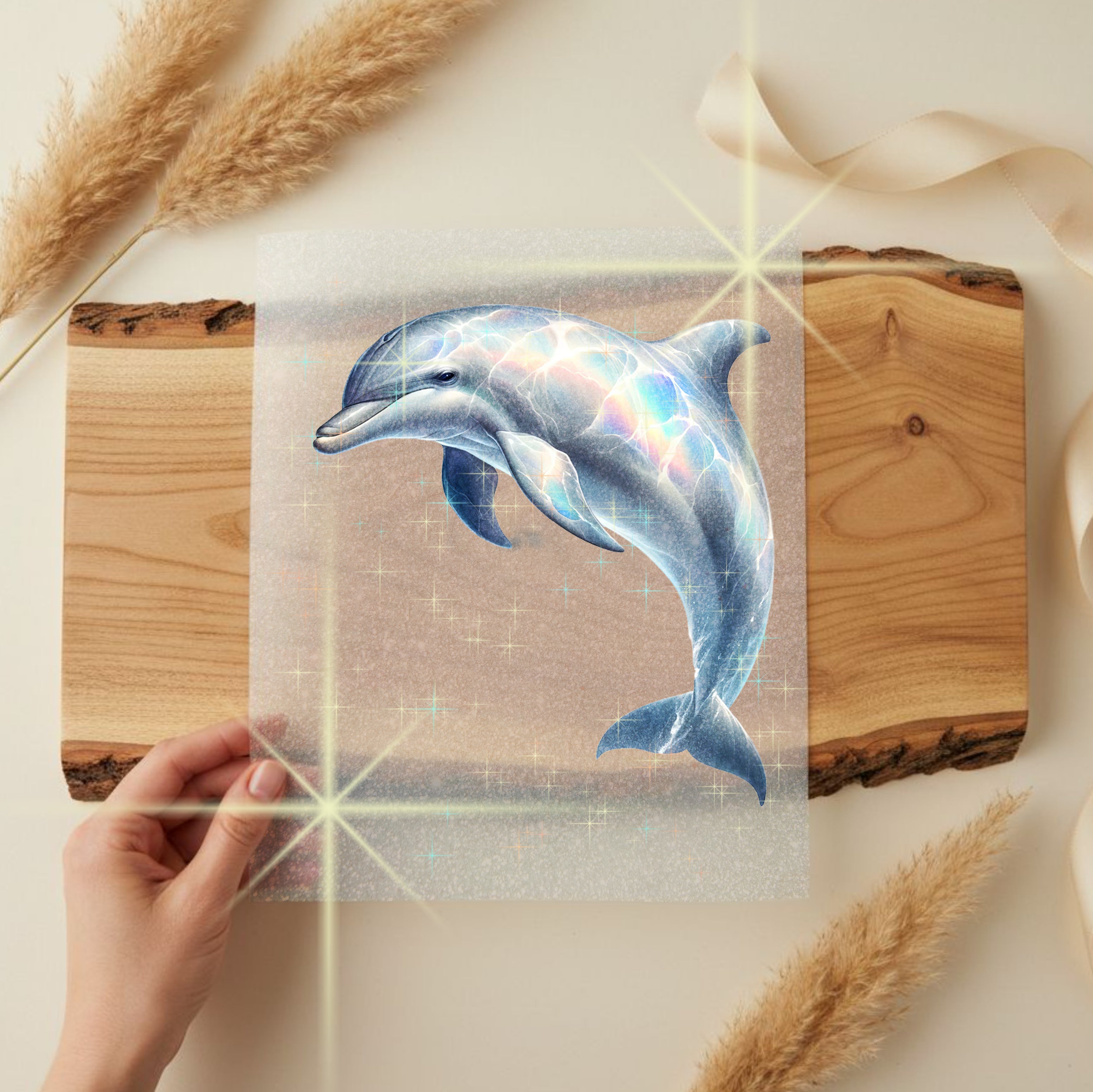 Glitzer Bügelbild Lichtdelfin