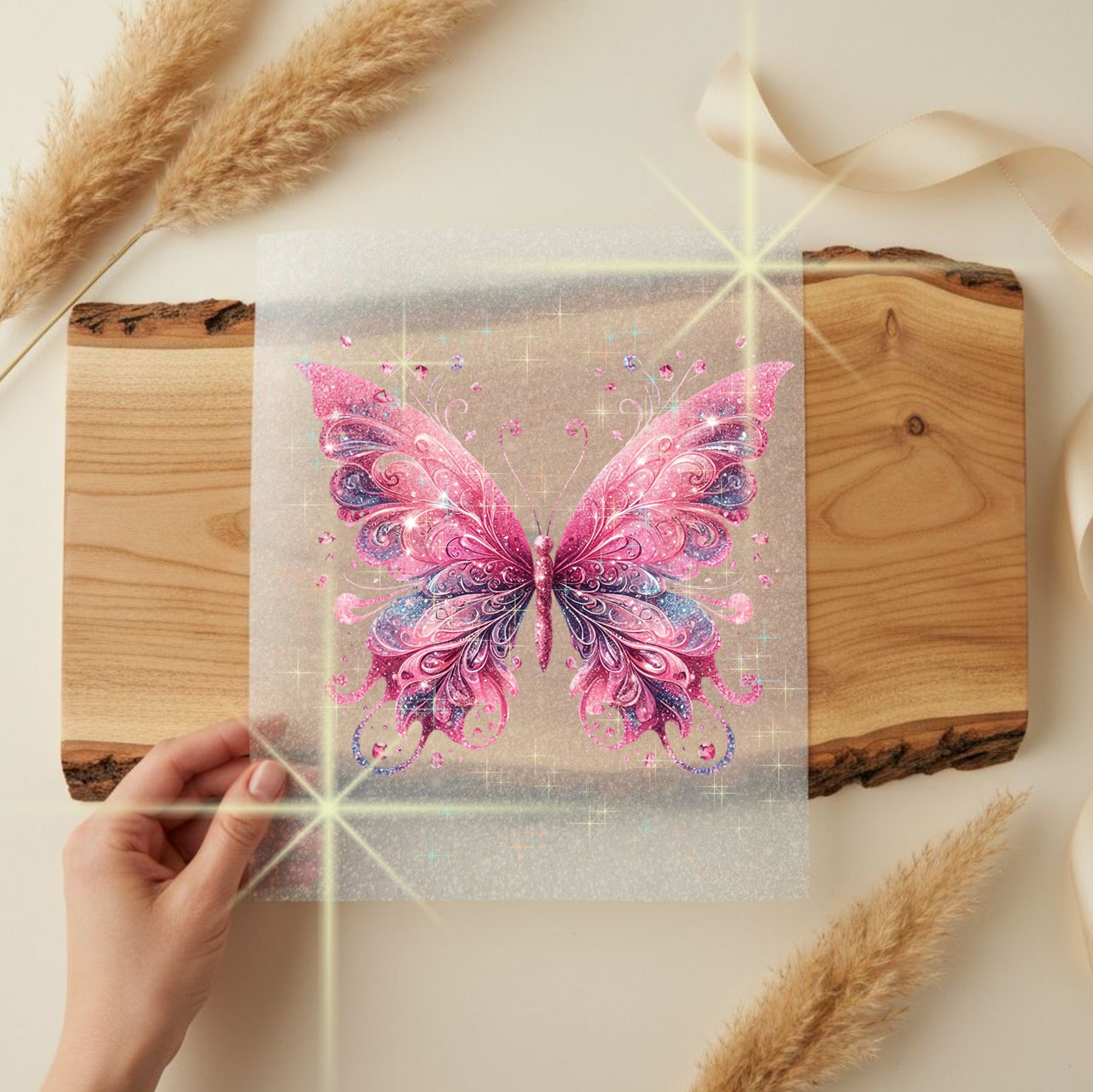 Glitzer Bügelbild Schmetterling Pinkzauber