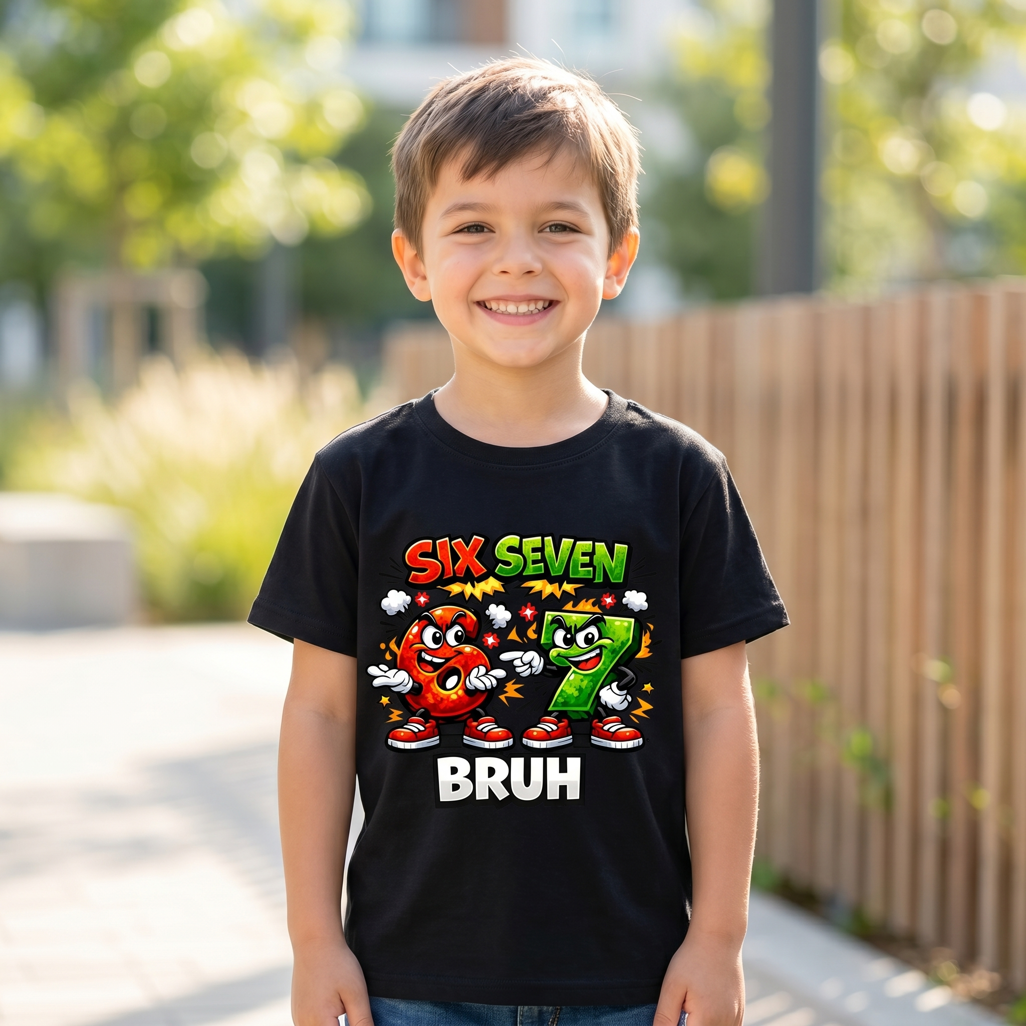 Kind trägt das Six Seven Bruh Kinder T-Shirt – Lifestyle