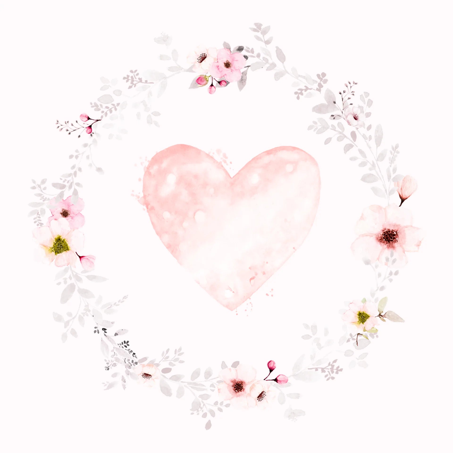 Permanent Sticker Aquarell Herz Blumenkranz
