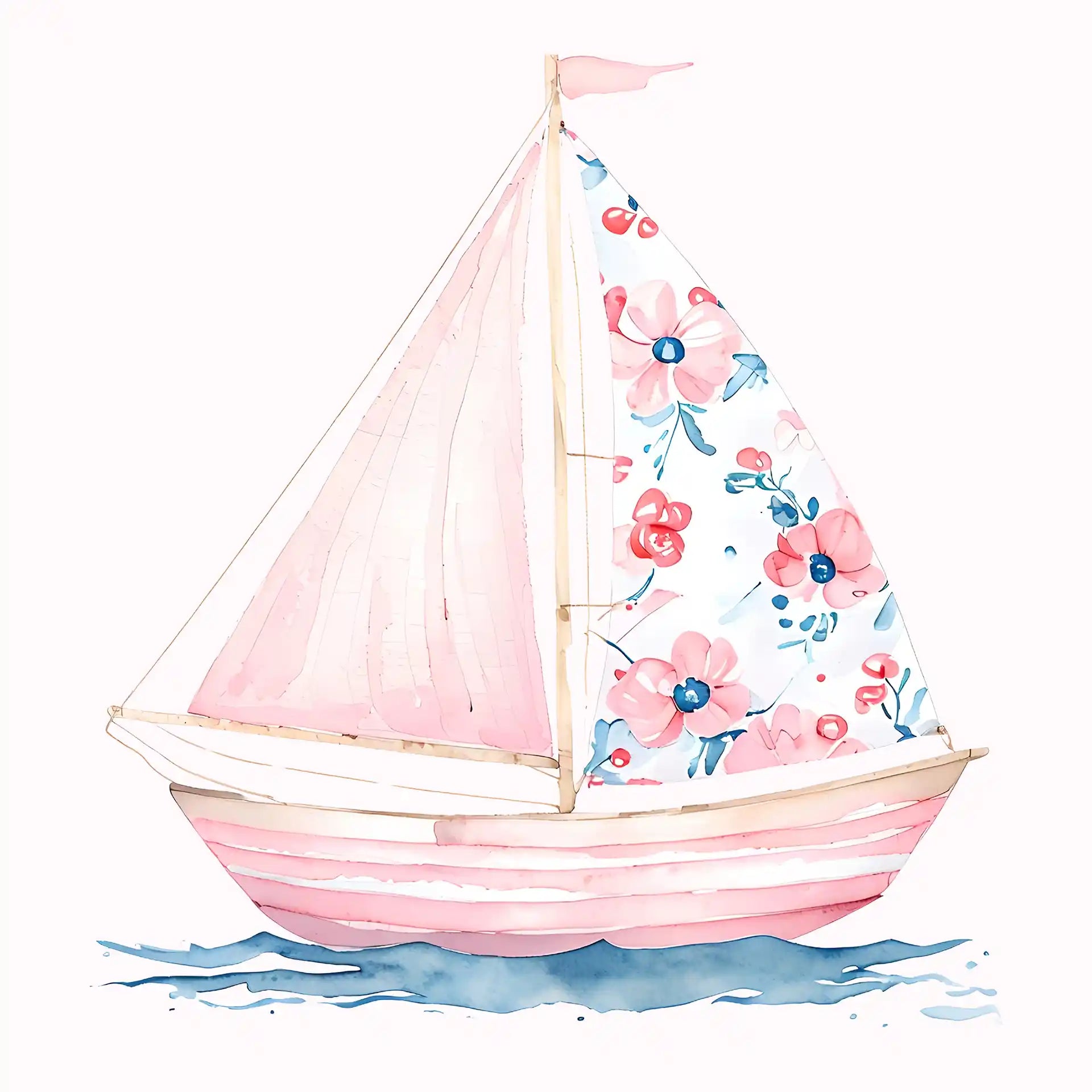 Permanent Sticker Aquarell Segelboot Rosa