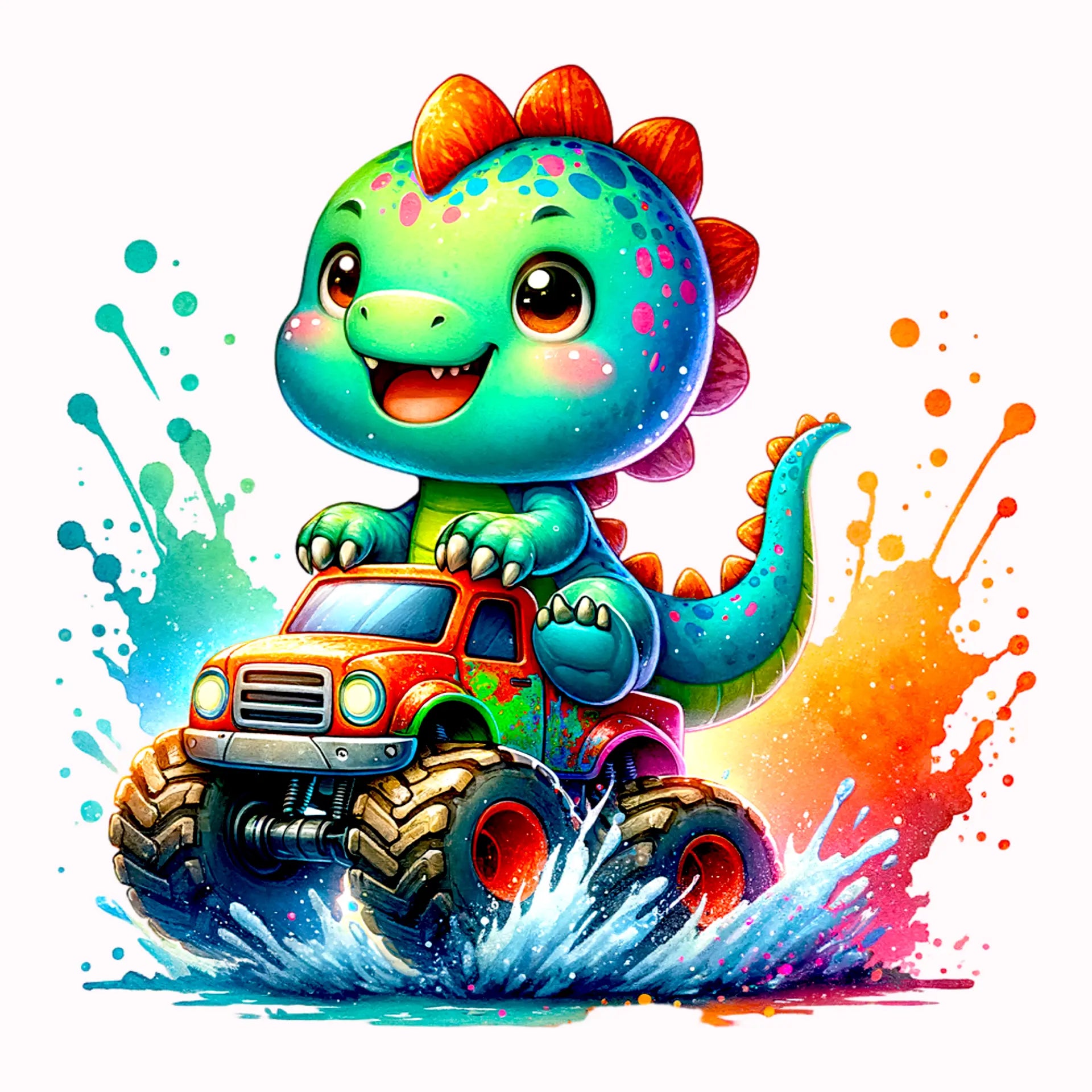 Permanent Sticker Baby Dino Monstertruck