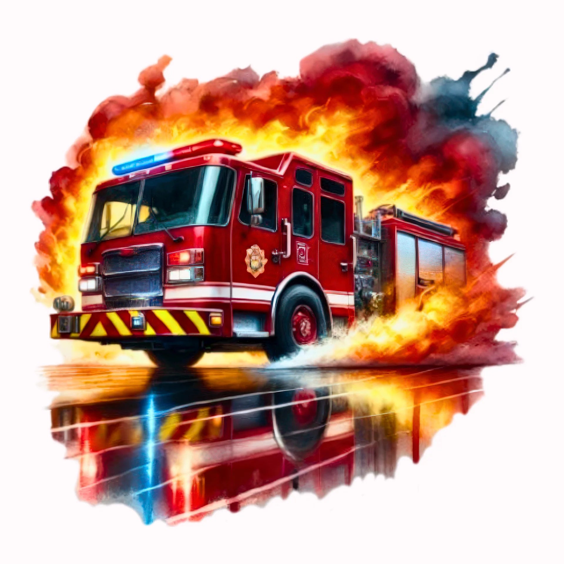 Permanent Sticker Blaulicht Feuerwehr im Flammeninferno