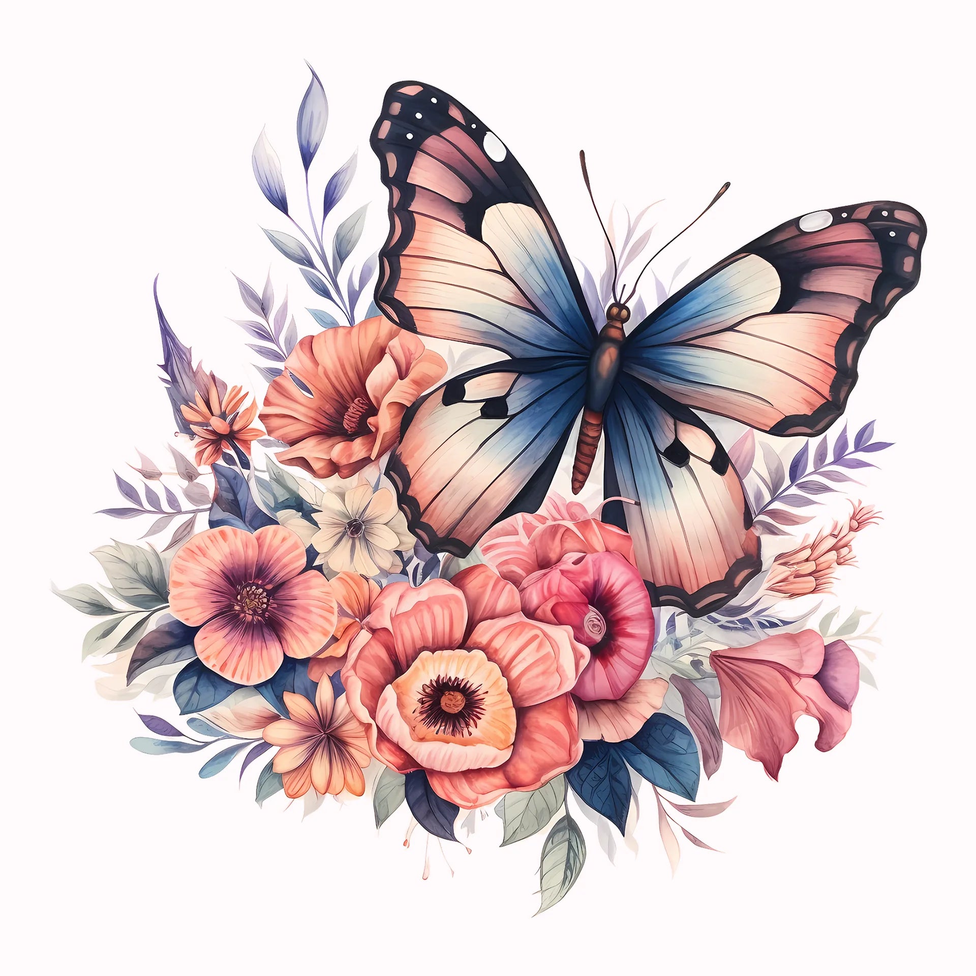 Permanent Sticker Blumen Schmetterling