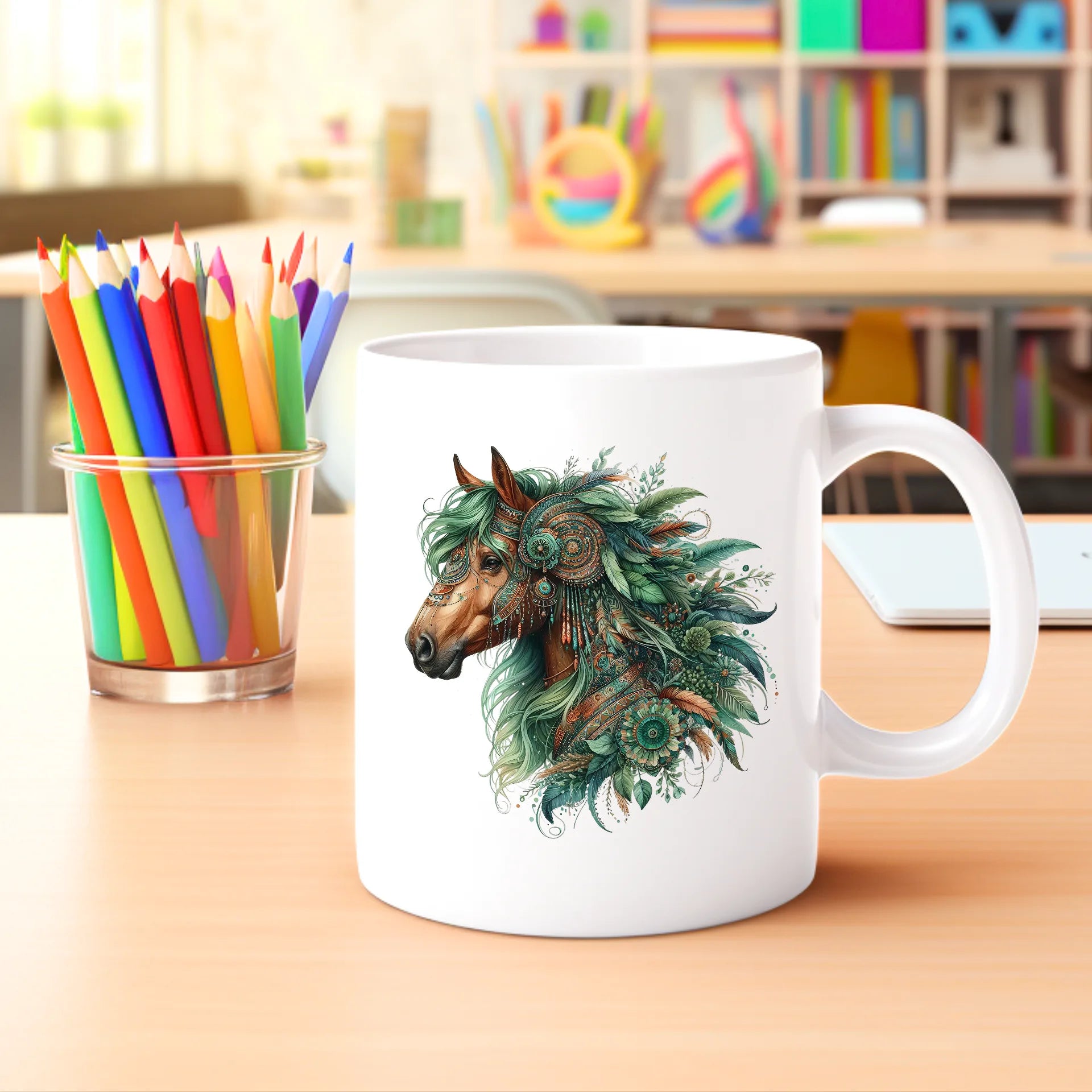 Permanent Sticker Boho Pferd Green Wild