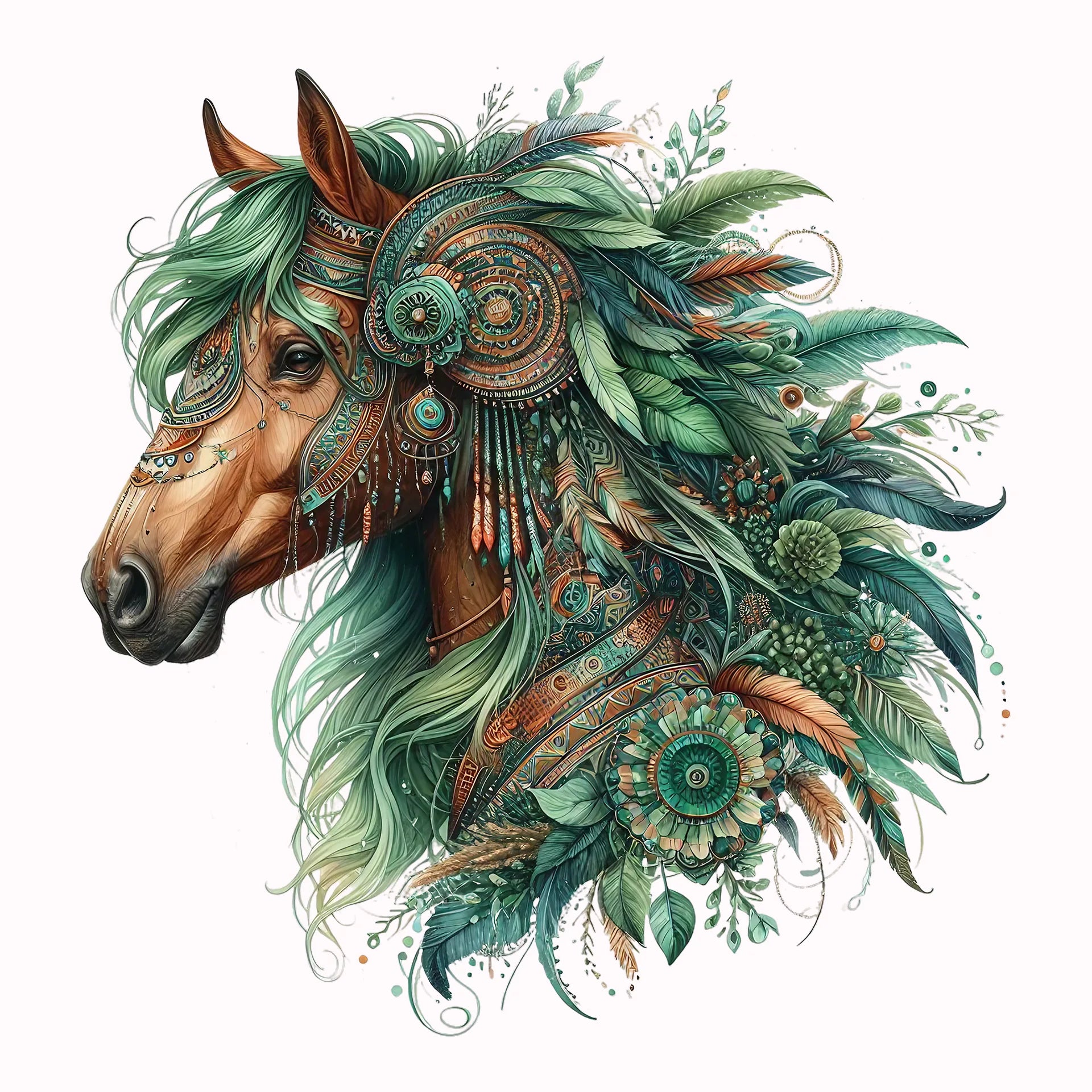 Permanent Sticker Boho Pferd Green Wild