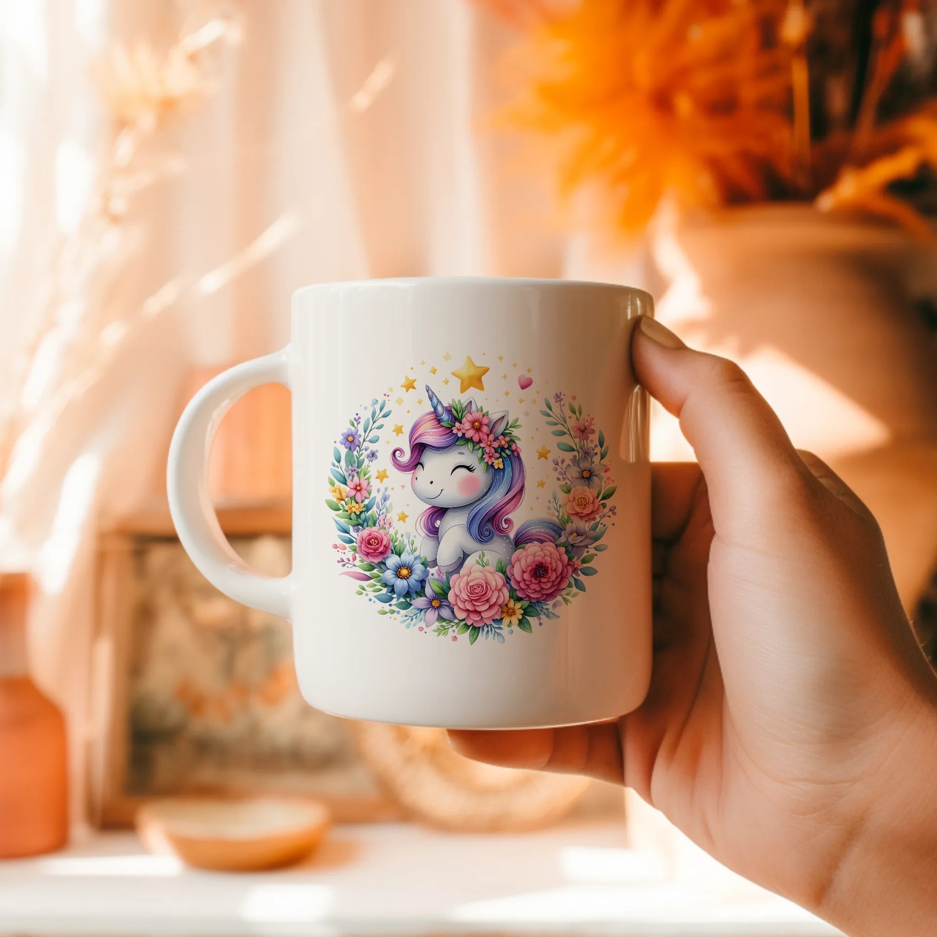 Permanent Sticker Einhorn Blumenkranz
