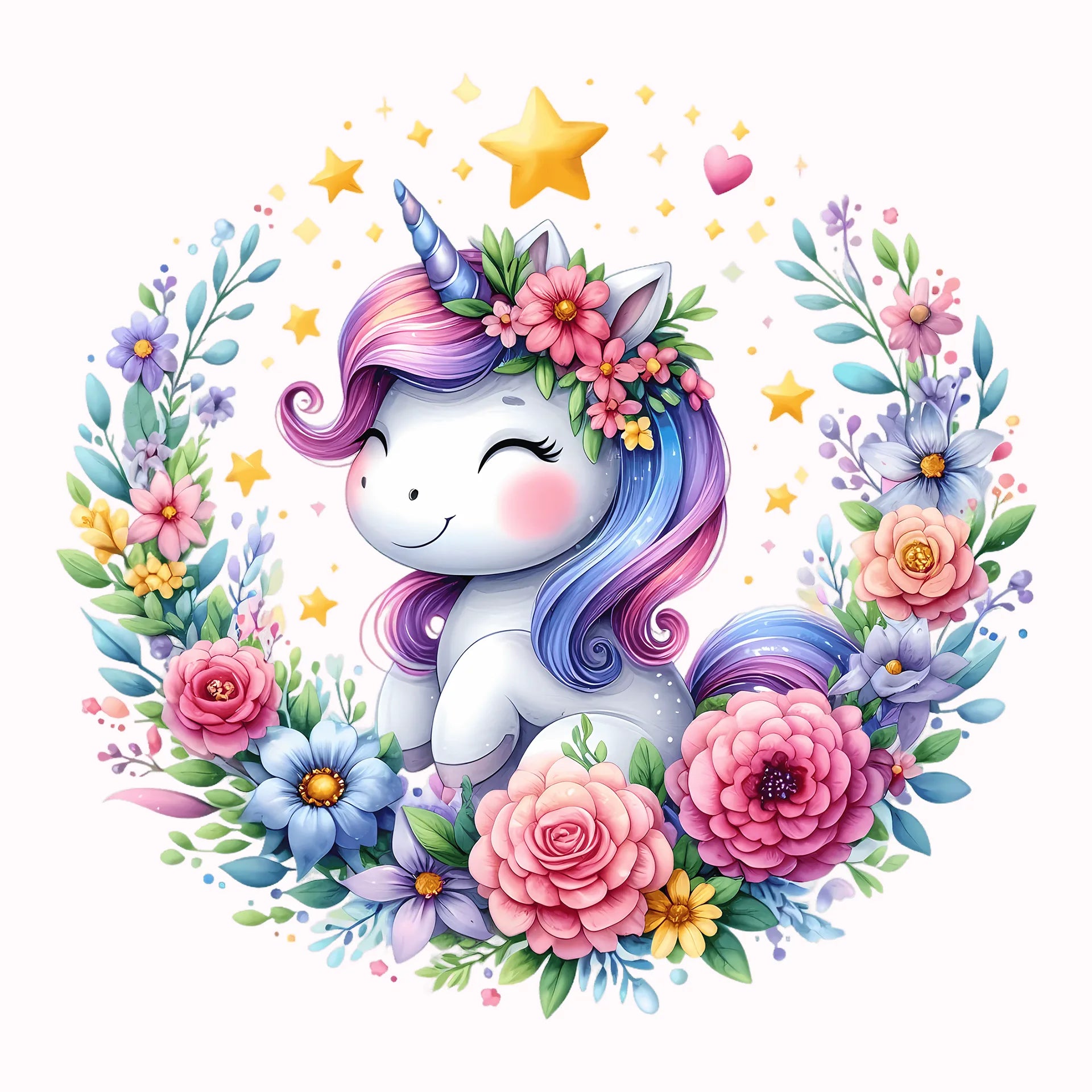 Permanent Sticker Einhorn Blumenkranz