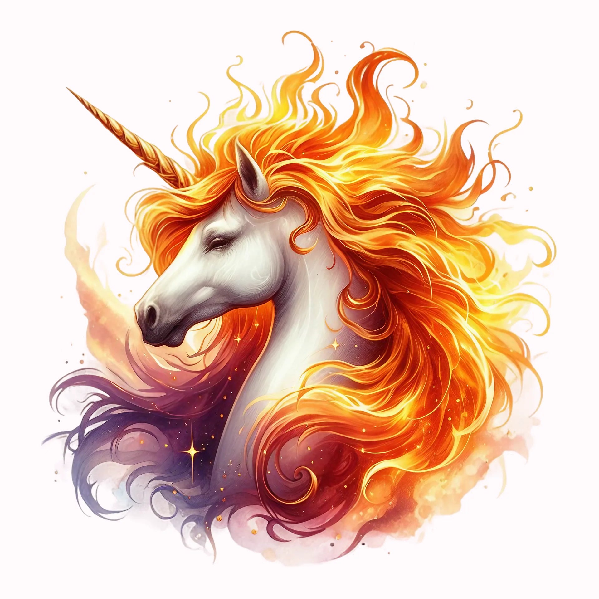 Permanent Sticker Einhorn Flammenmähne