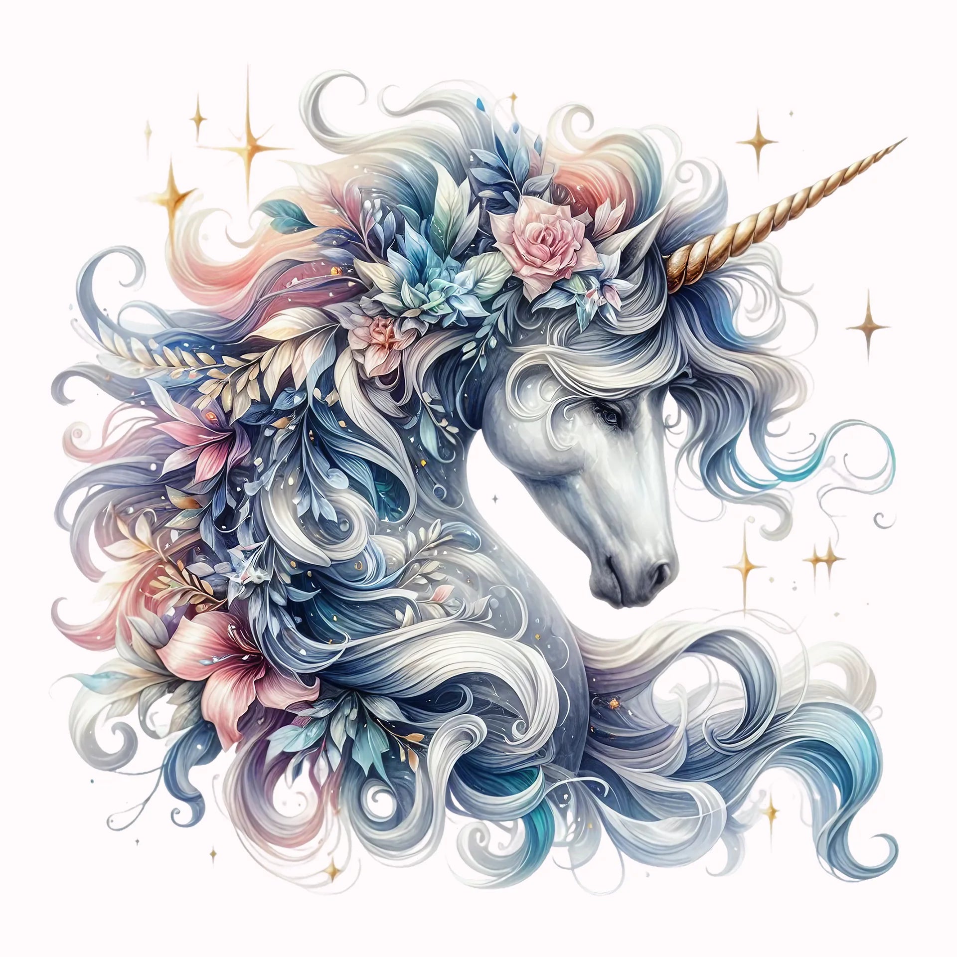 Permanent Sticker Einhorn Magische Blüten