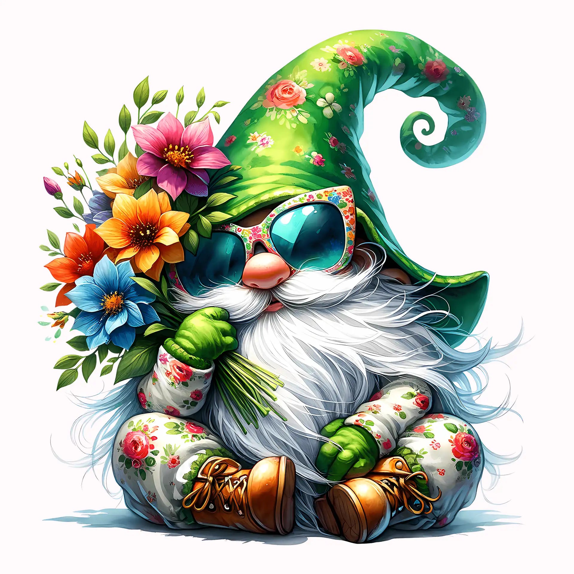 Permanent Sticker Frühlingszwerg mit Blumenstrauß