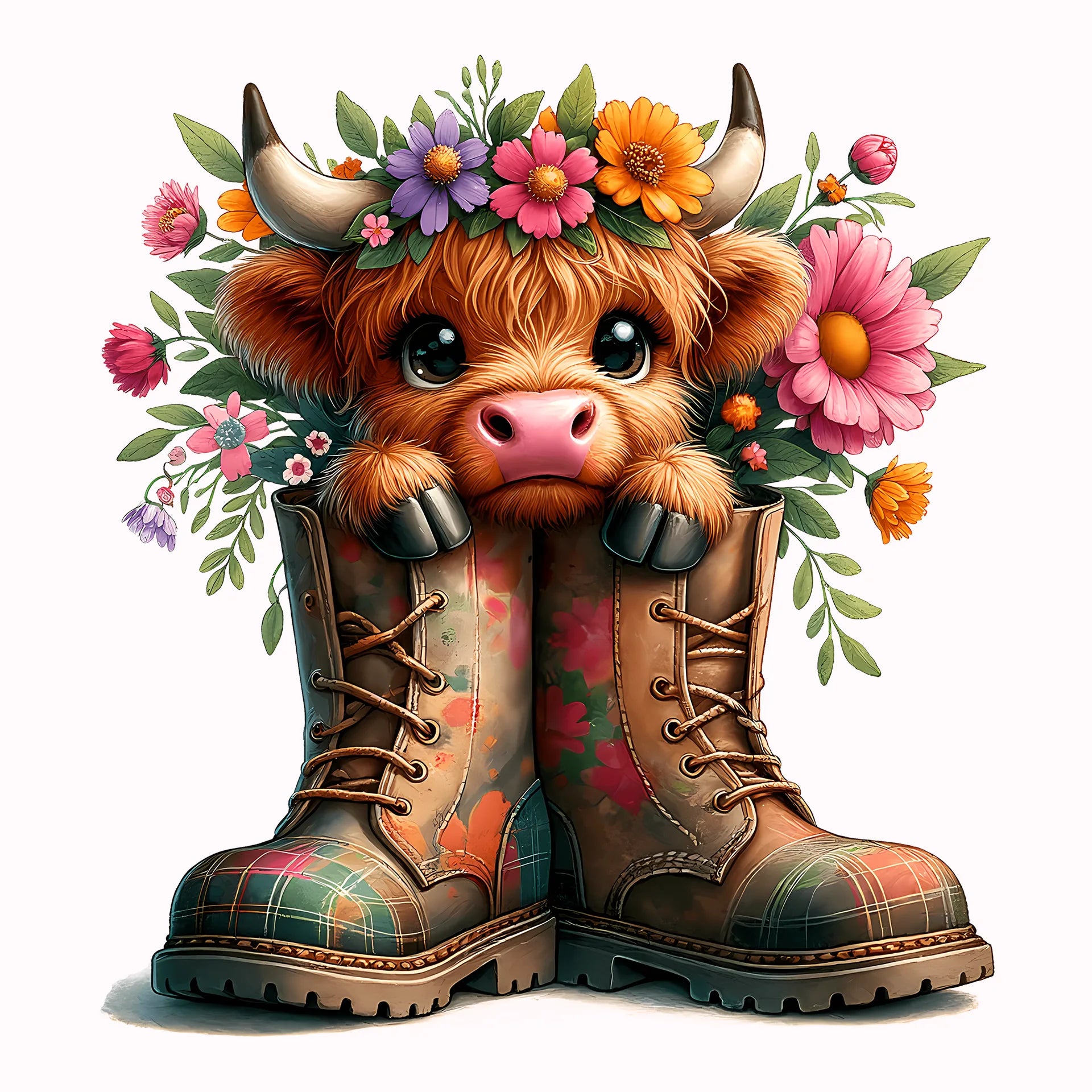 Permanent Sticker Highland Kuh Pippa im Stiefel