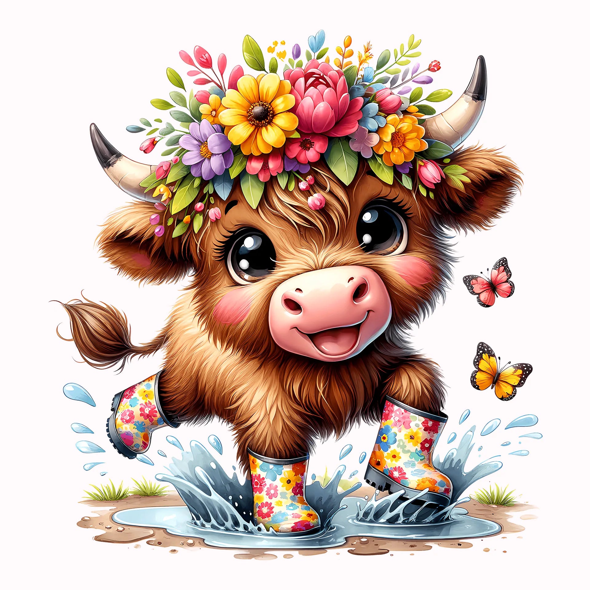 Permanent Sticker Highland Kuh Plitsch Platsch Gummistiefel