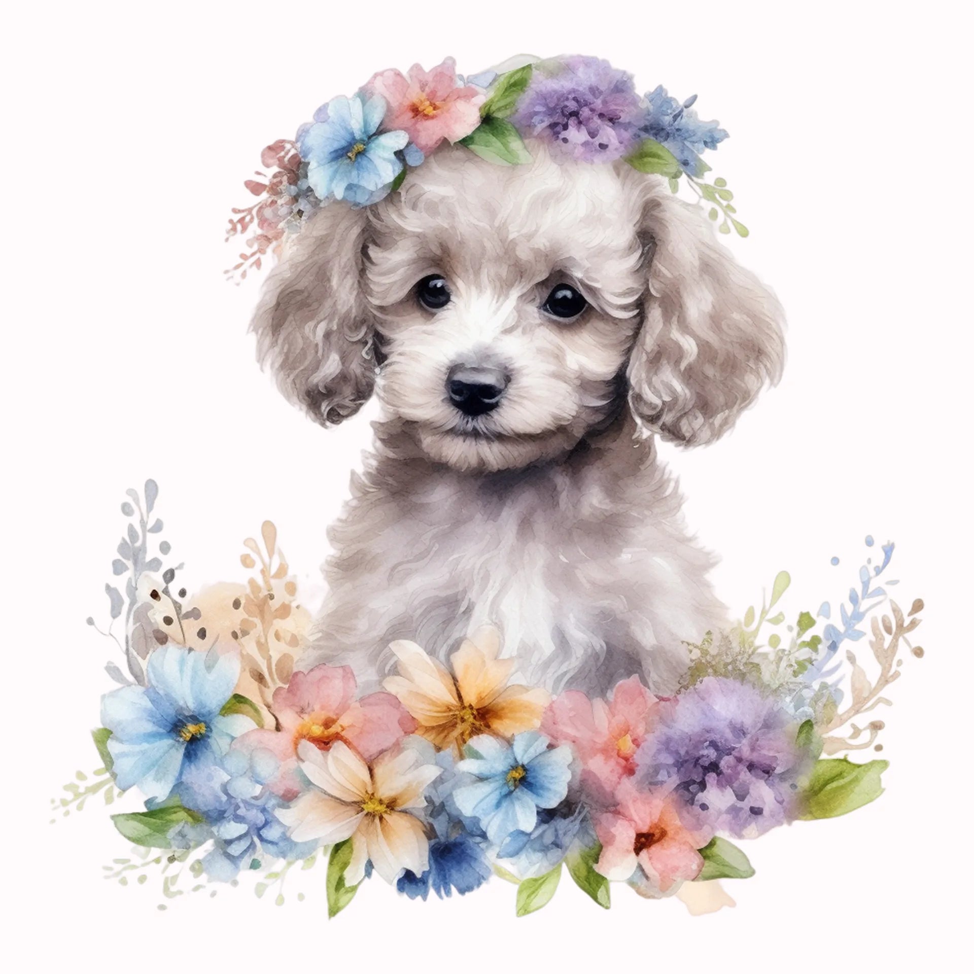 Permanent Sticker Pudel Weiß Blumen