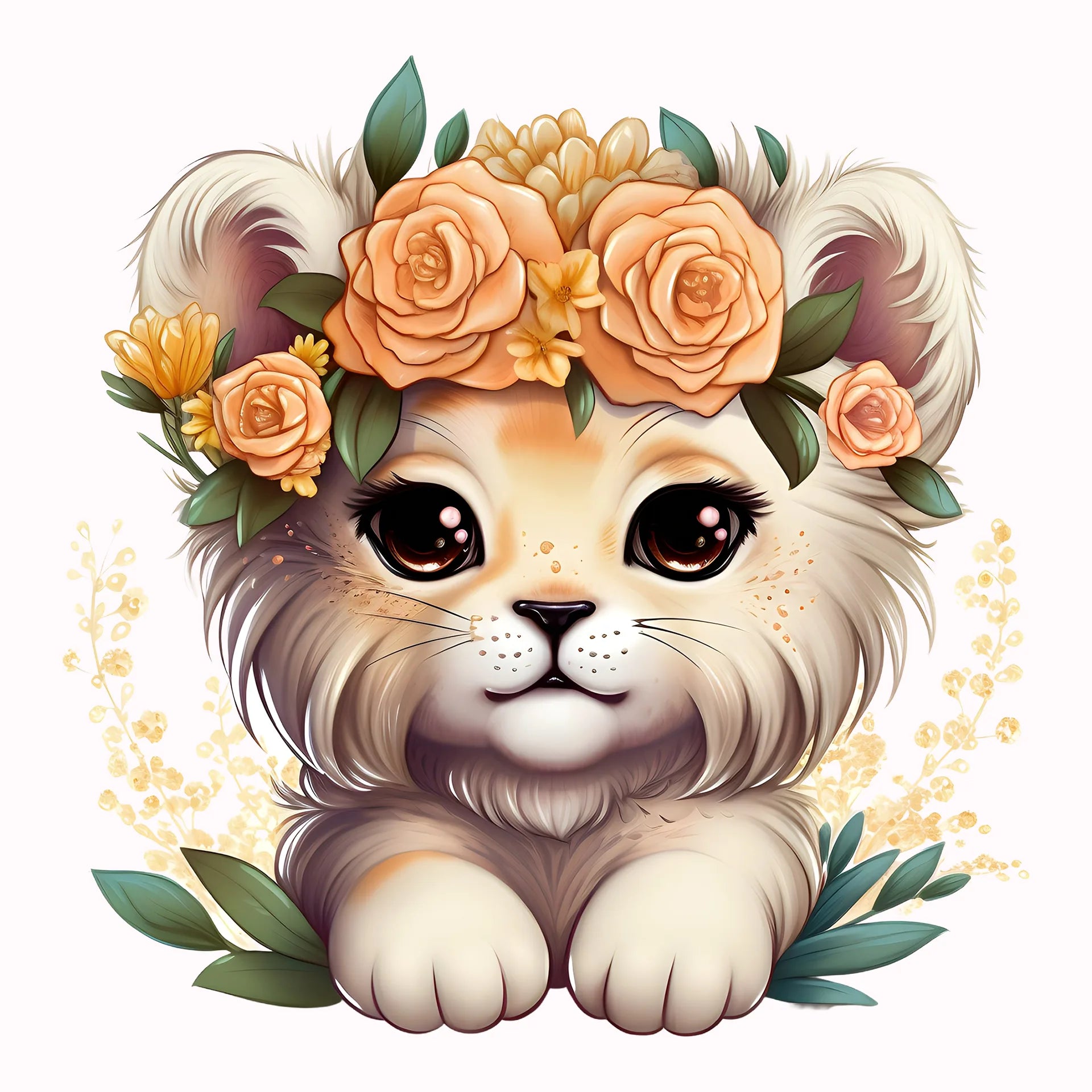 Permanent Sticker Löwe Baby Blumen