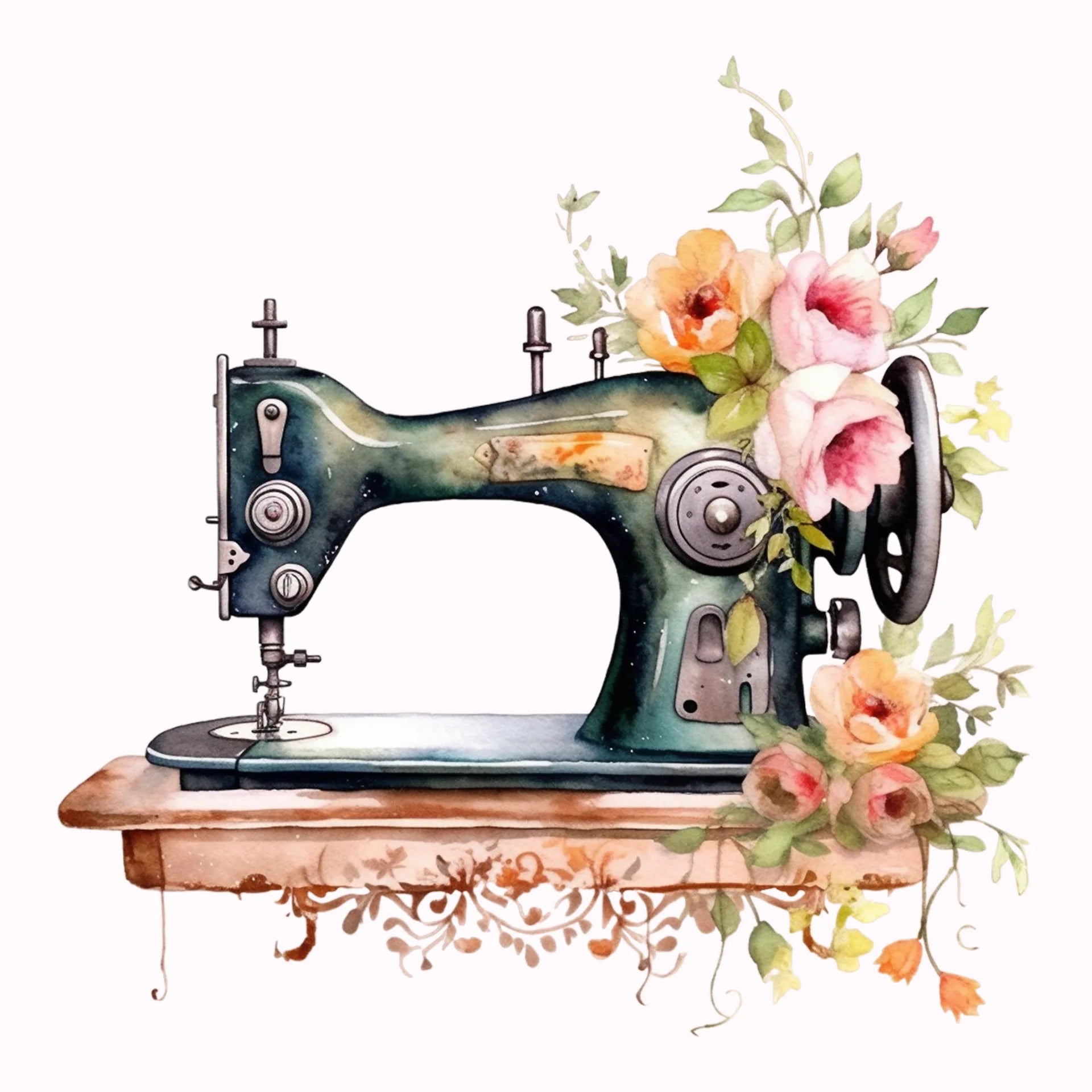 Permanent Sticker Nähmaschine Vintage Flower
