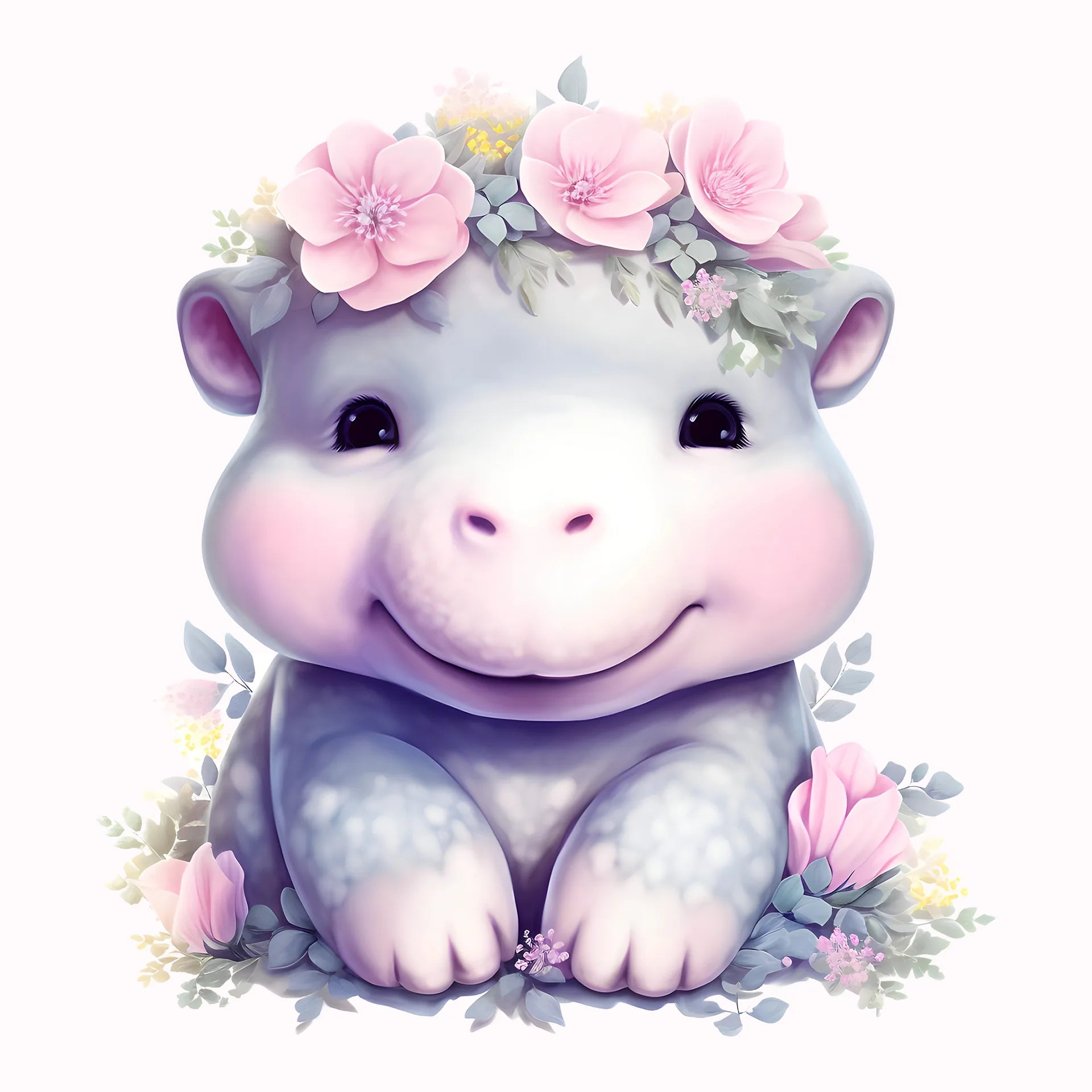 Permanent Sticker Nilpferd Baby Blumen
