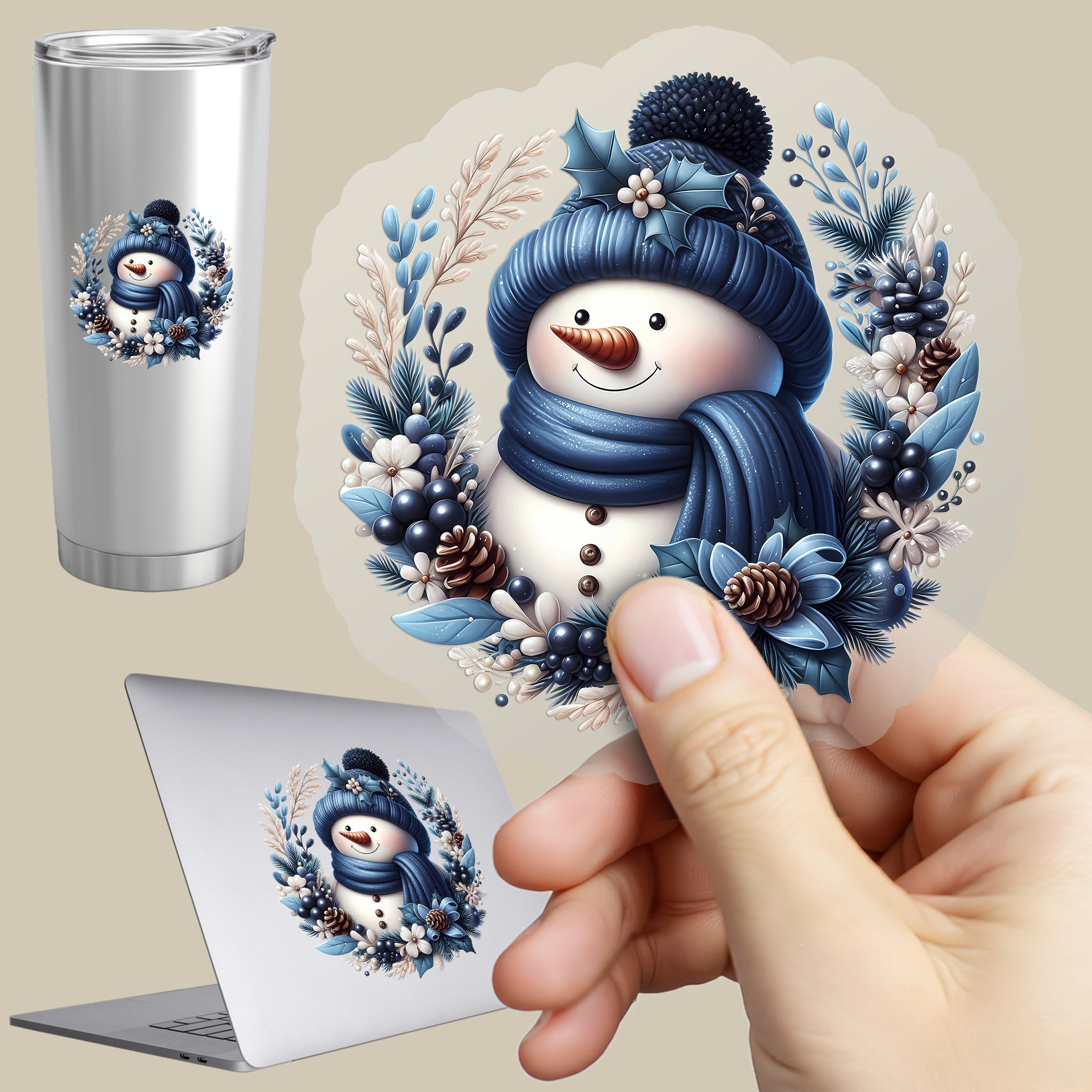 Permanent Sticker Eisblumen Schneemann