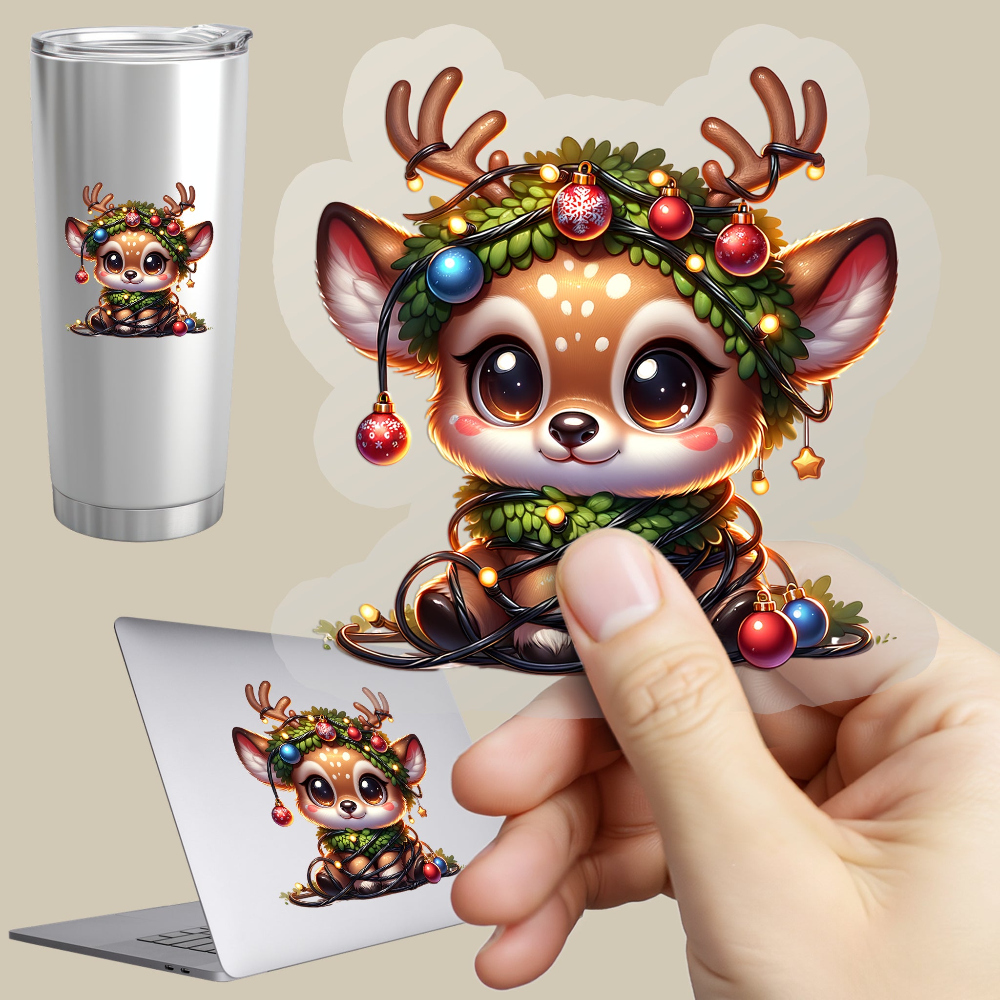 Permanent Sticker Rentier Festlich verheddert