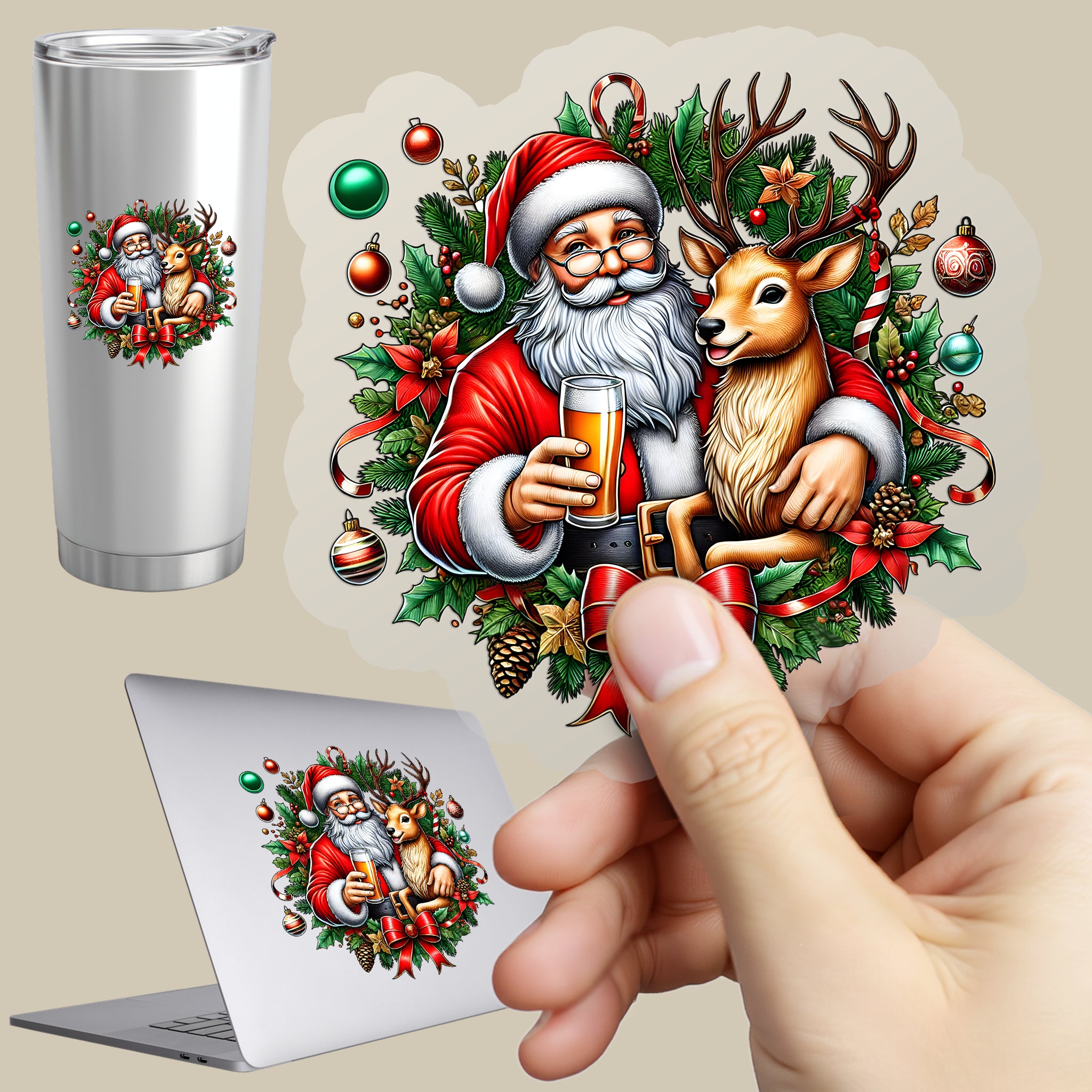 Permanent Sticker Bieriger Weihnachtsgruß