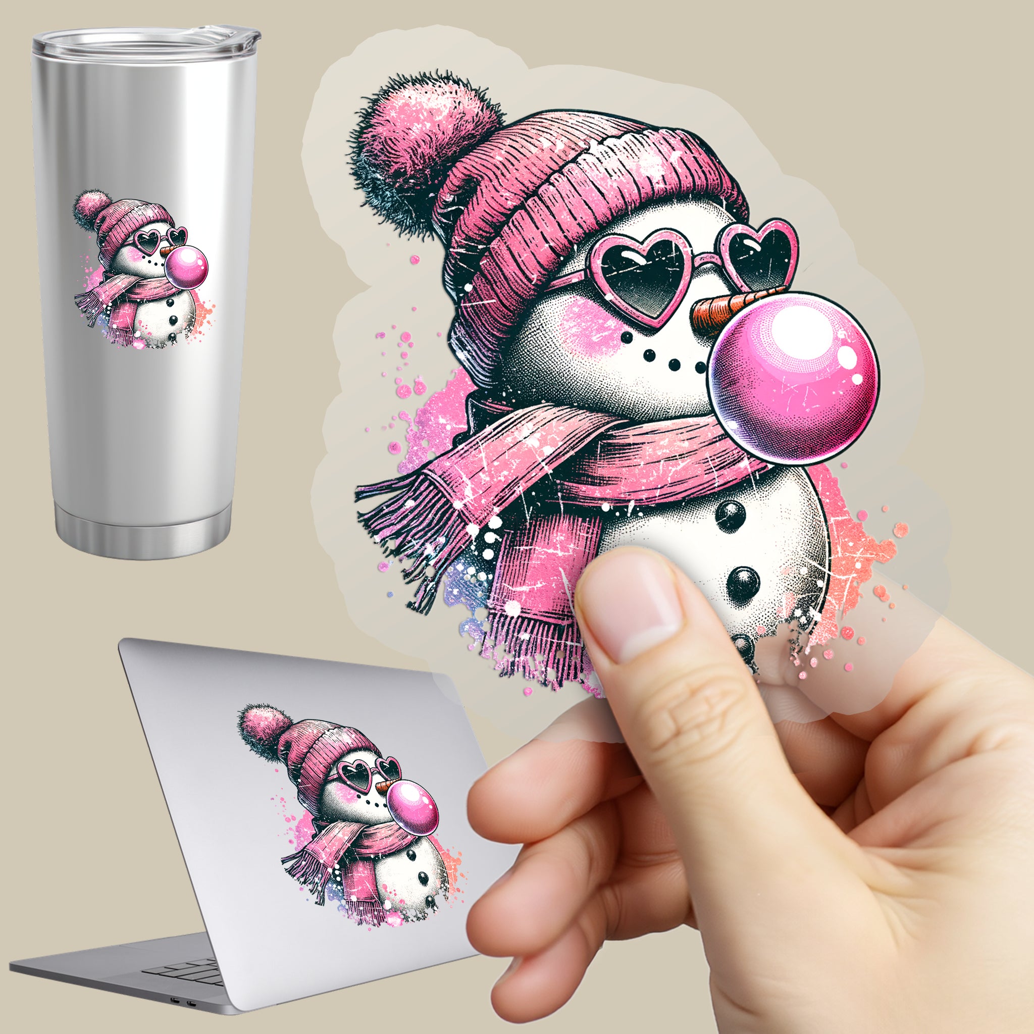 Permanent Sticker Cooler Kaugummi Schneemann