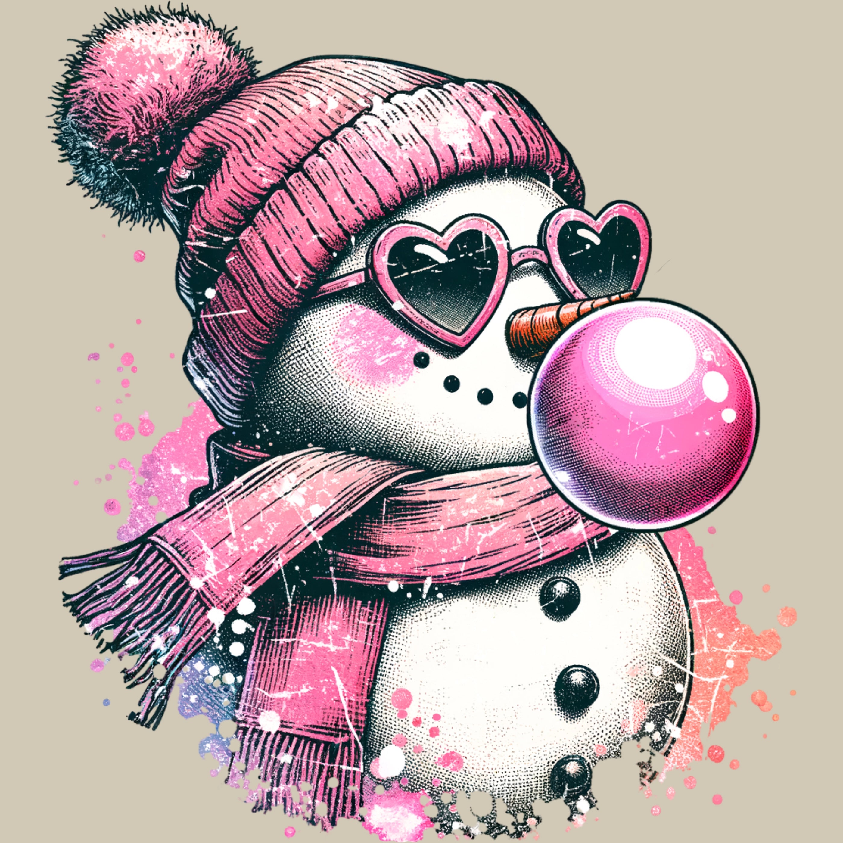 Permanent Sticker Cooler Kaugummi Schneemann