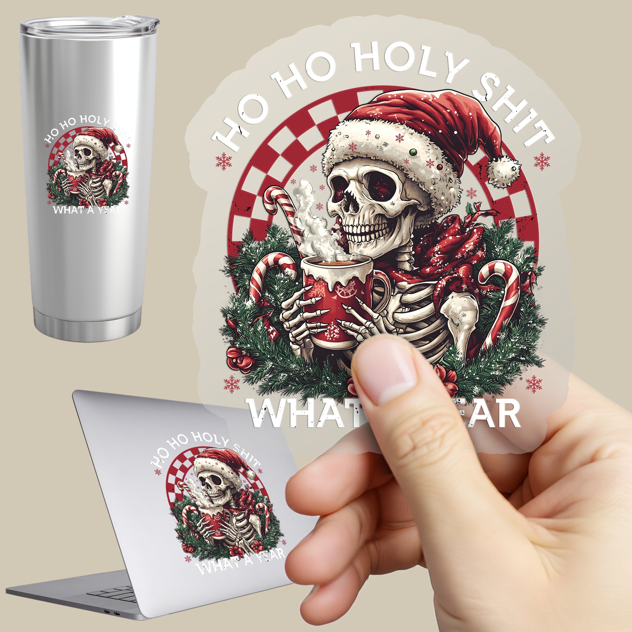 Permanent Sticker Schädel what a Year