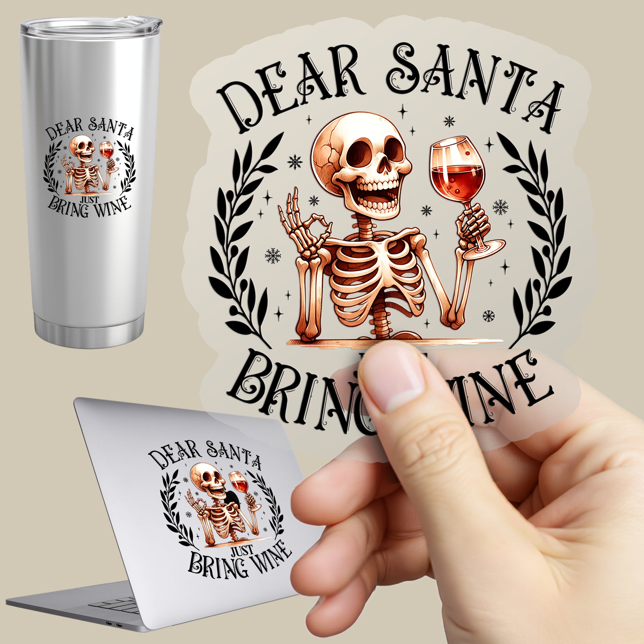 Permanent Sticker Schädel Just bring Wine