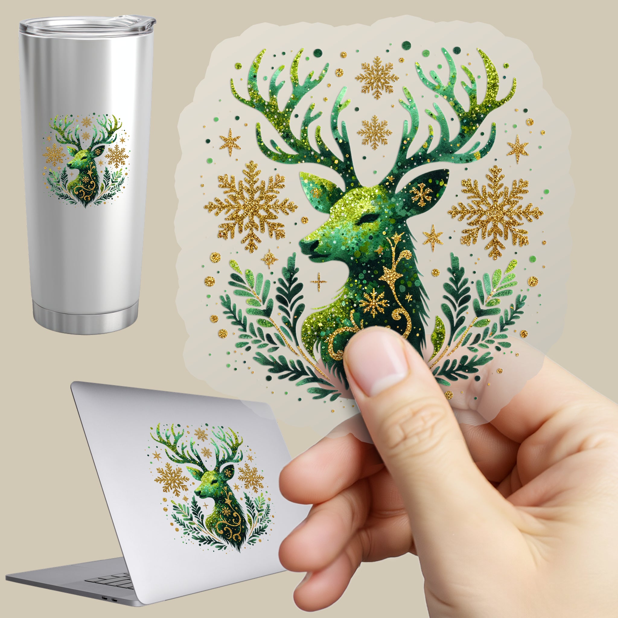 Permanent Sticker Goldgrüner Waldzauber