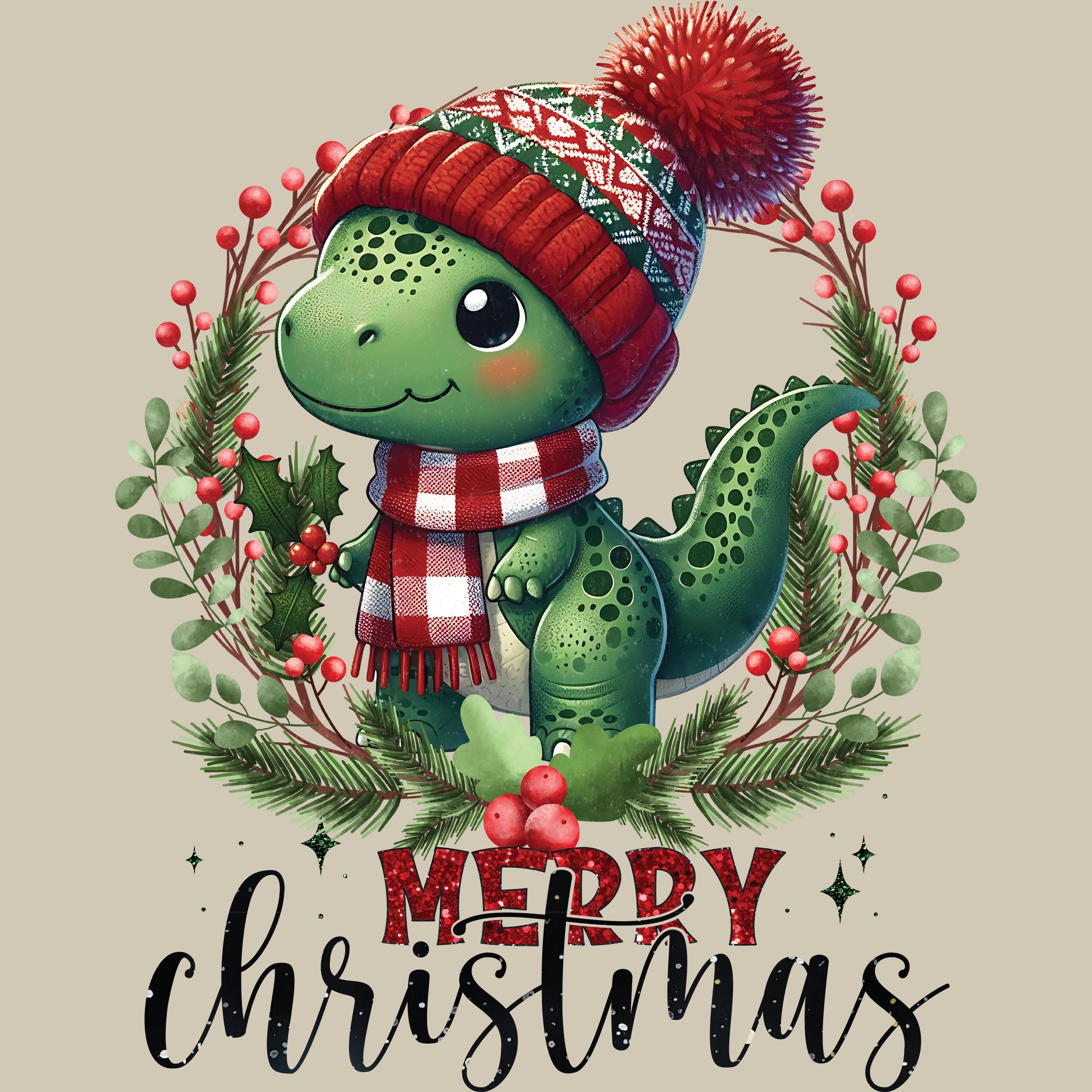 Permanent Sticker Dino Merry Christmas