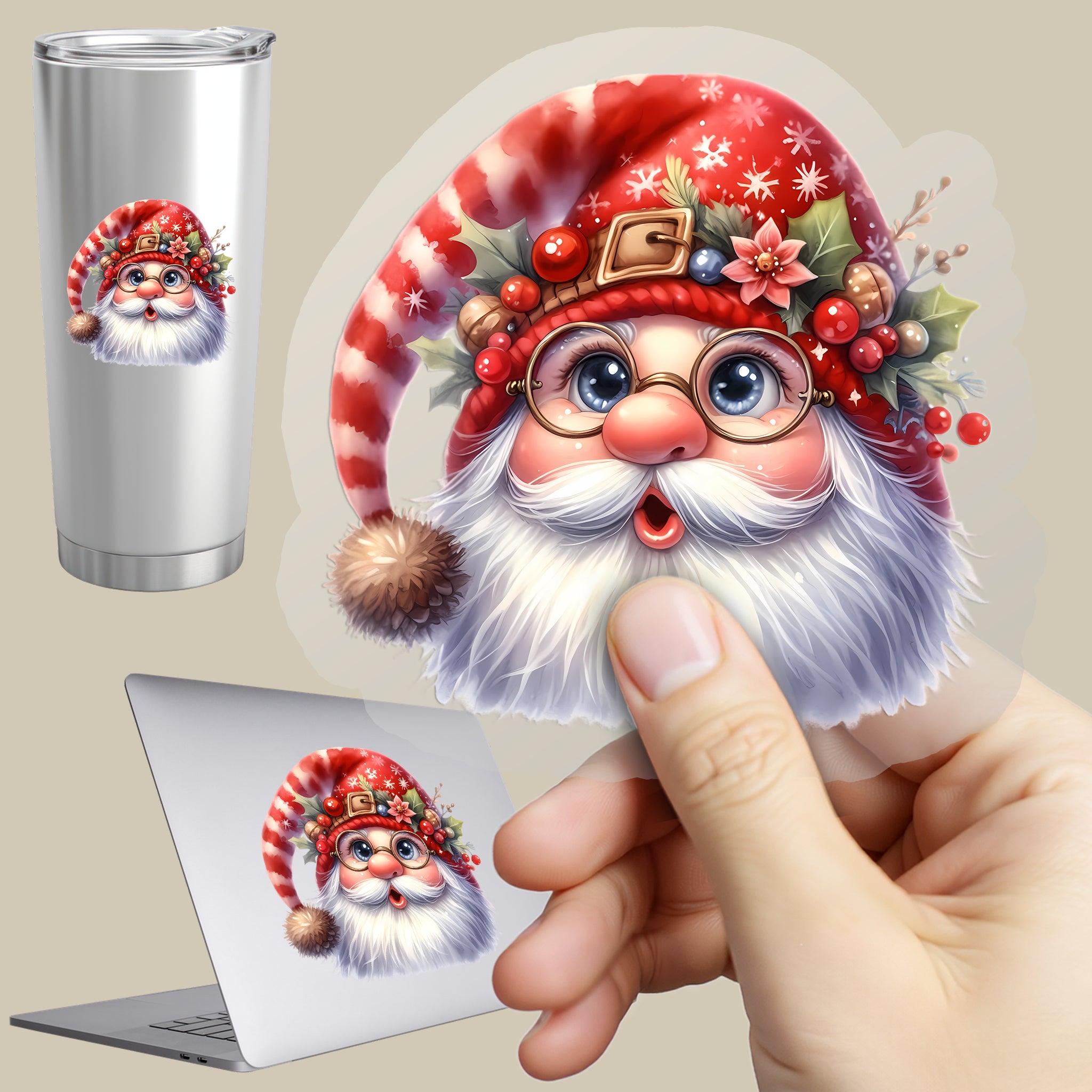 Permanent Sticker Strahlender Weihnachtsmann