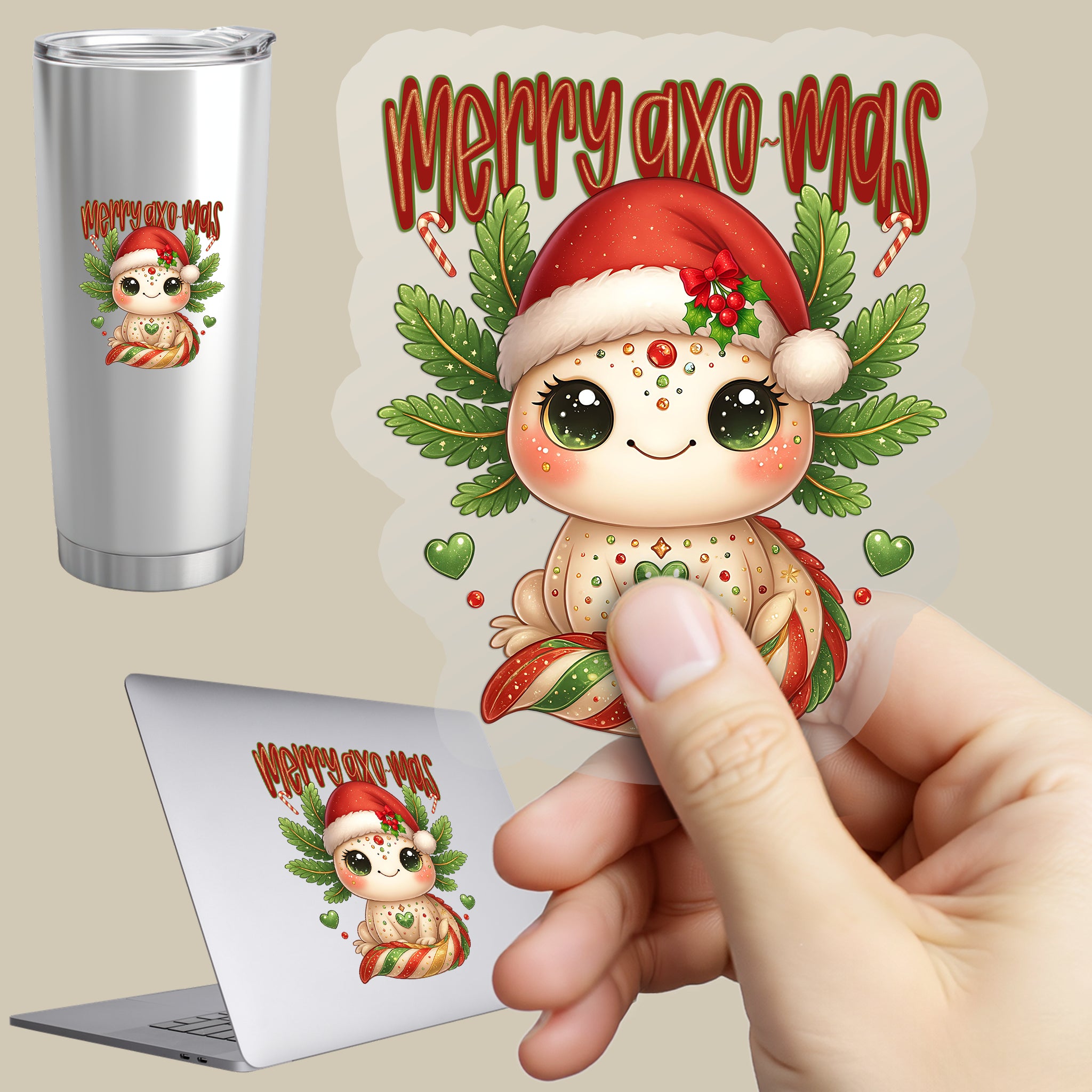 Permanent Sticker Axolotl Merry Axo-Mas