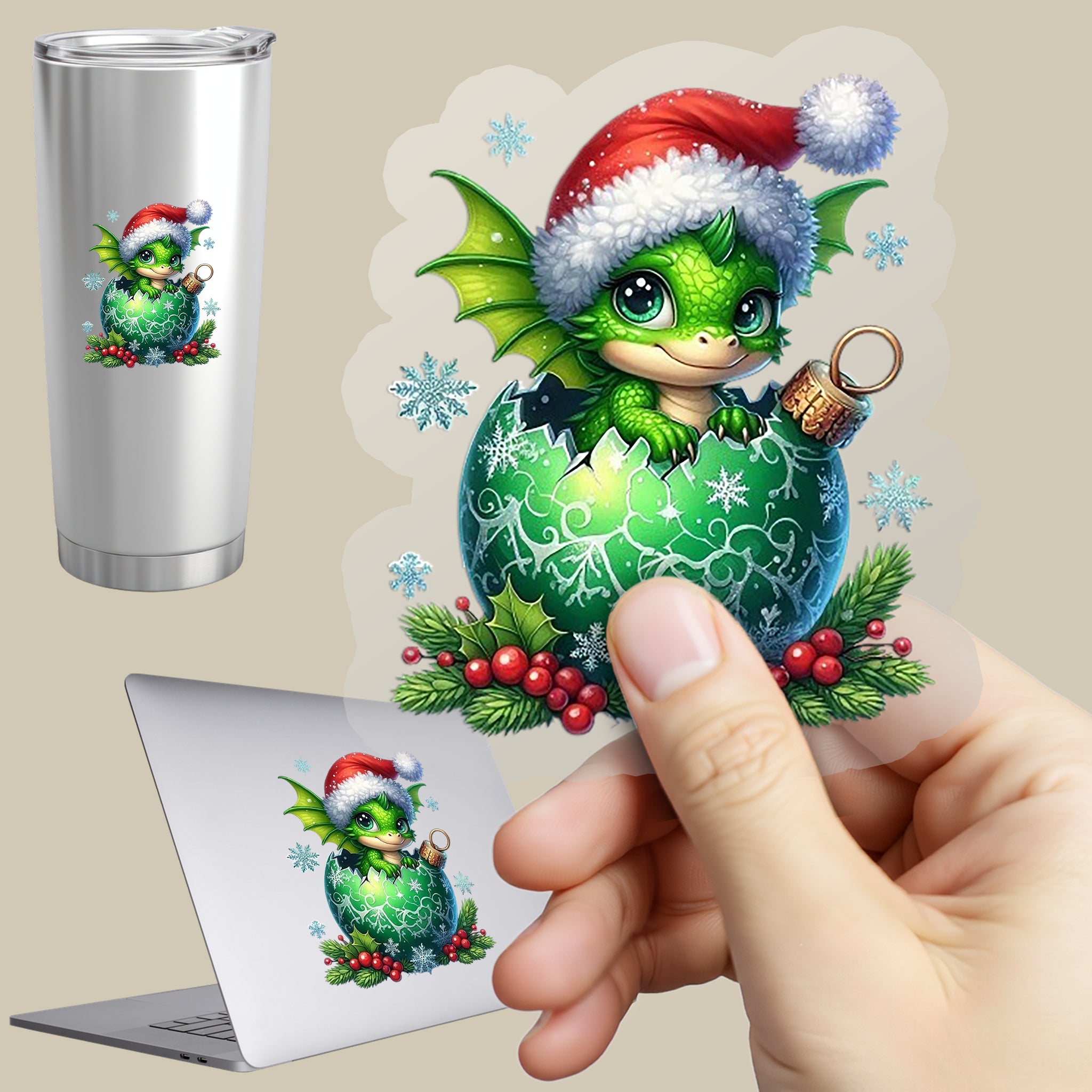 Permanent Sticker Drache Grünes Weihnachtsglück
