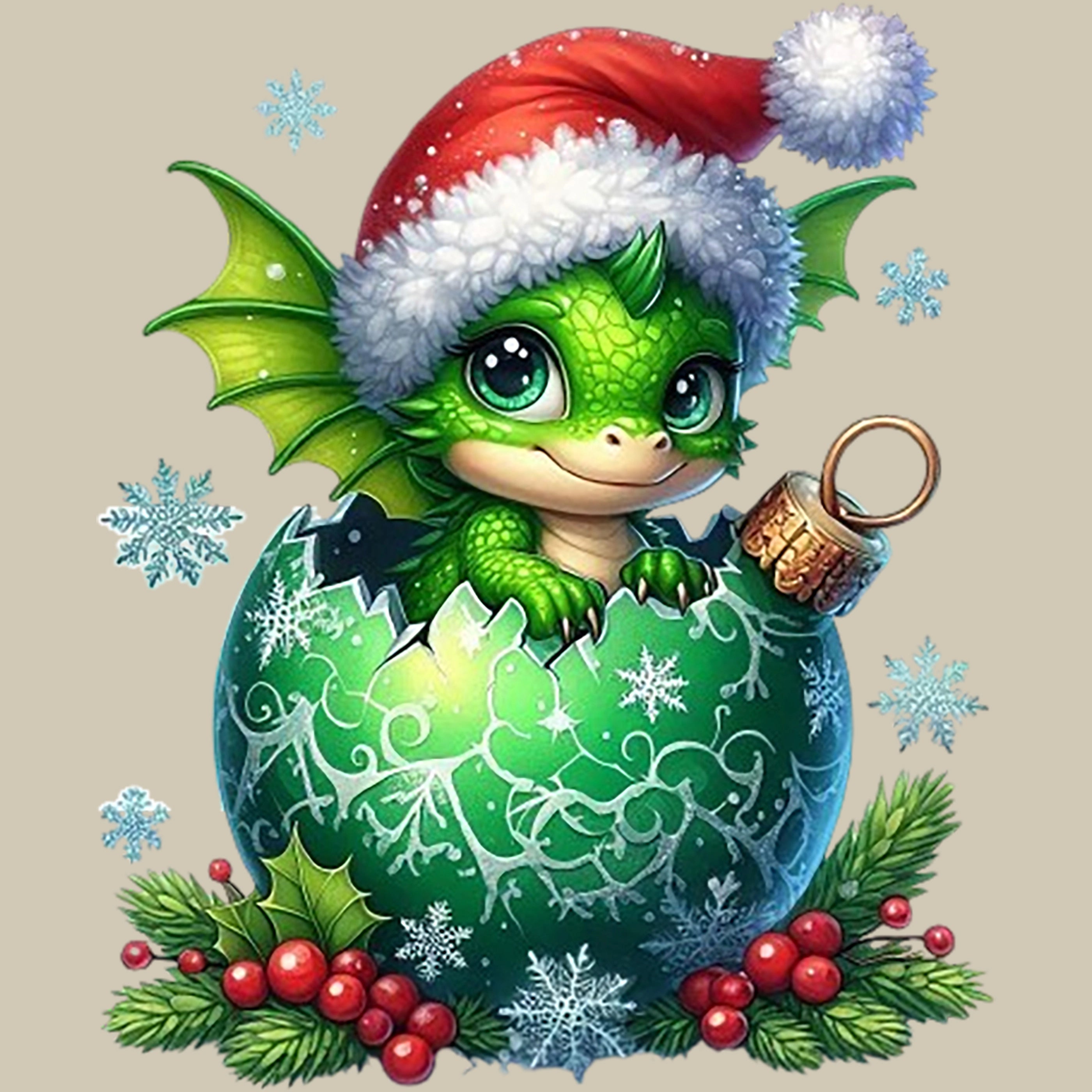Permanent Sticker Drache Grünes Weihnachtsglück
