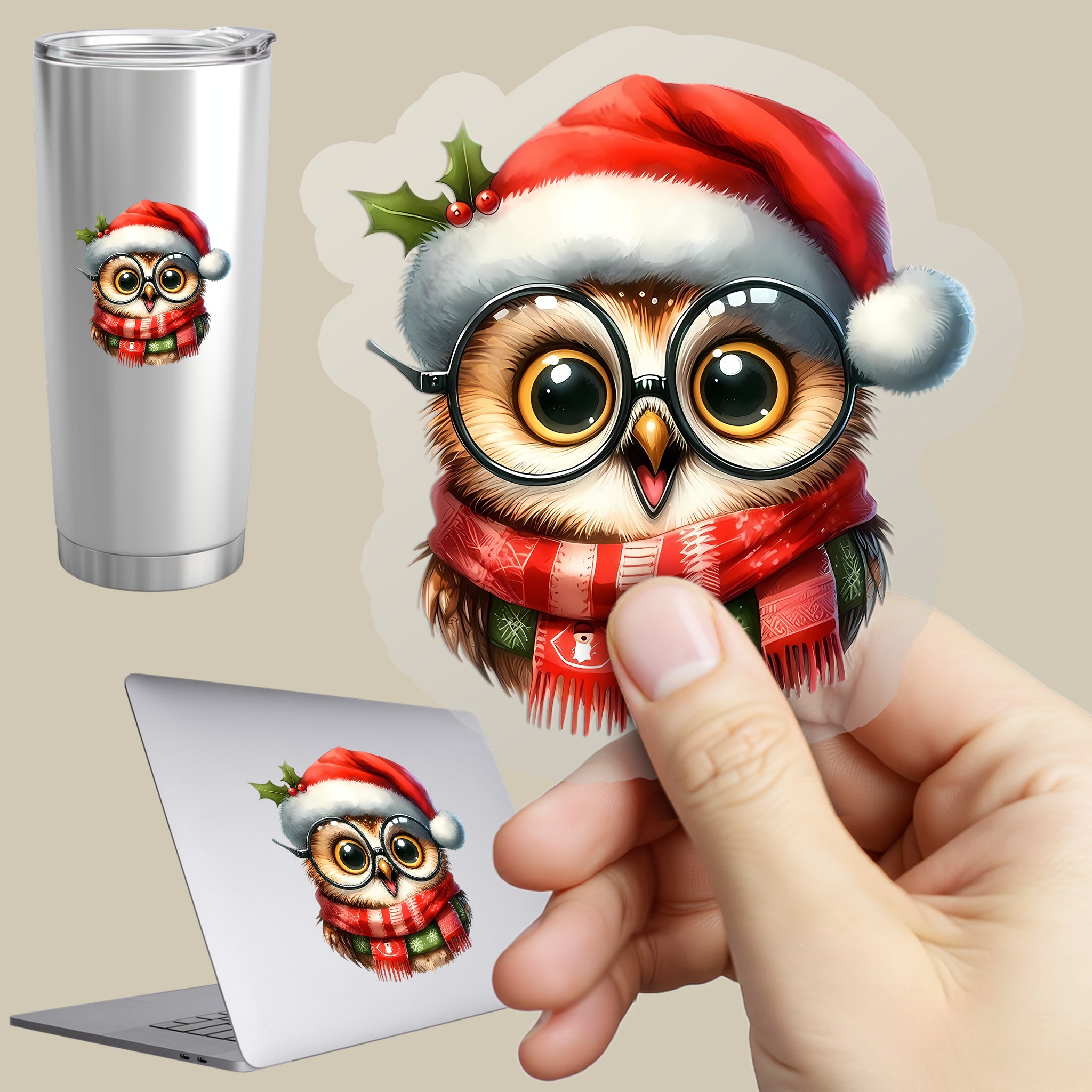 Permanent Sticker Eule Weihnachtslicht