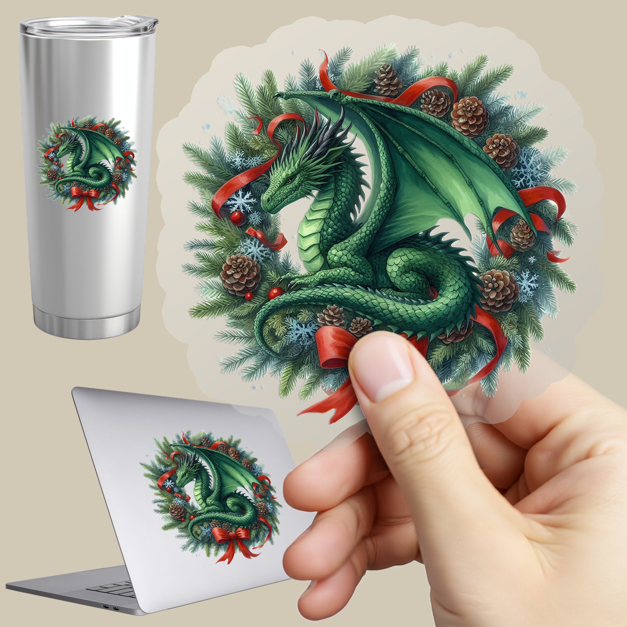 Permanent Sticker Weihnachts Drachenkranz