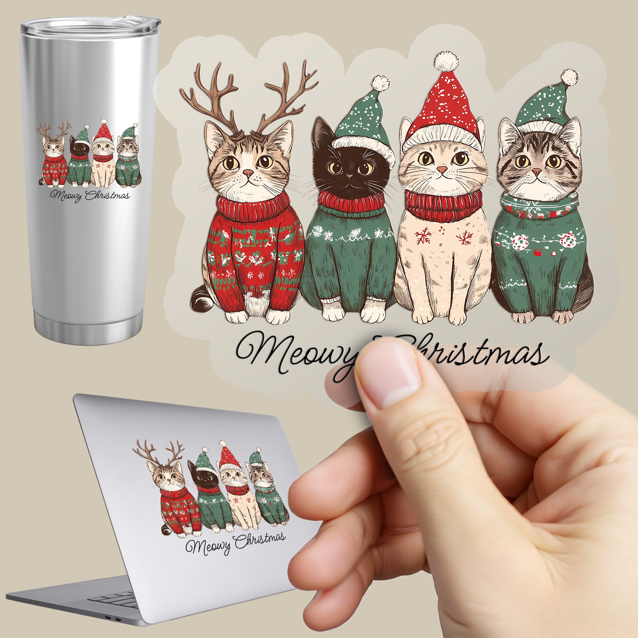 Permanent Sticker Katzenfreunde Meowy Christmas