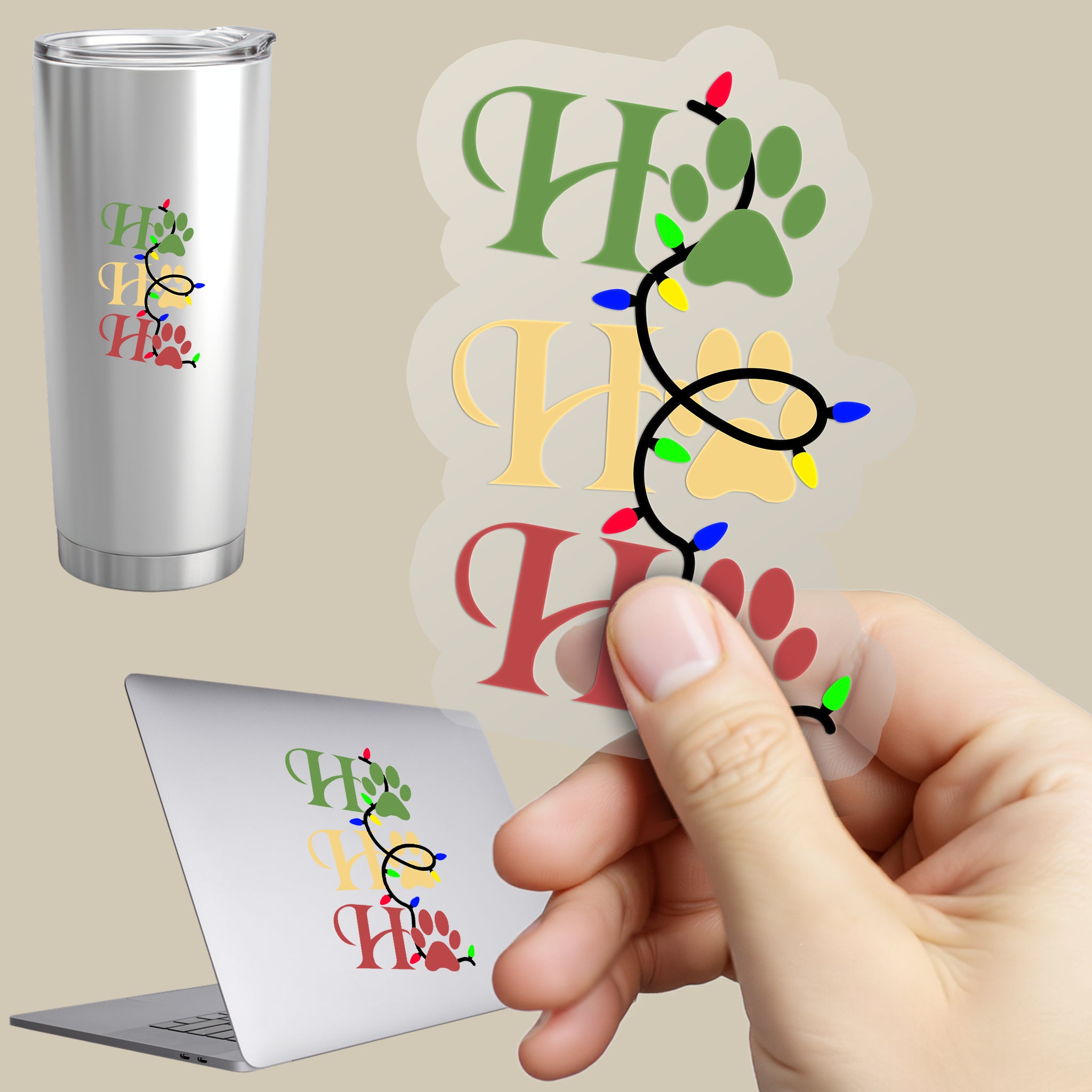 Permanent Sticker Katzen Hundepfote Ho Ho Ho