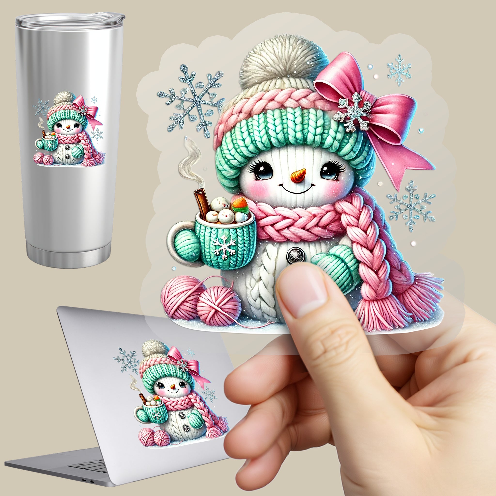 Permanent Sticker Schneemann Glitzerfrost